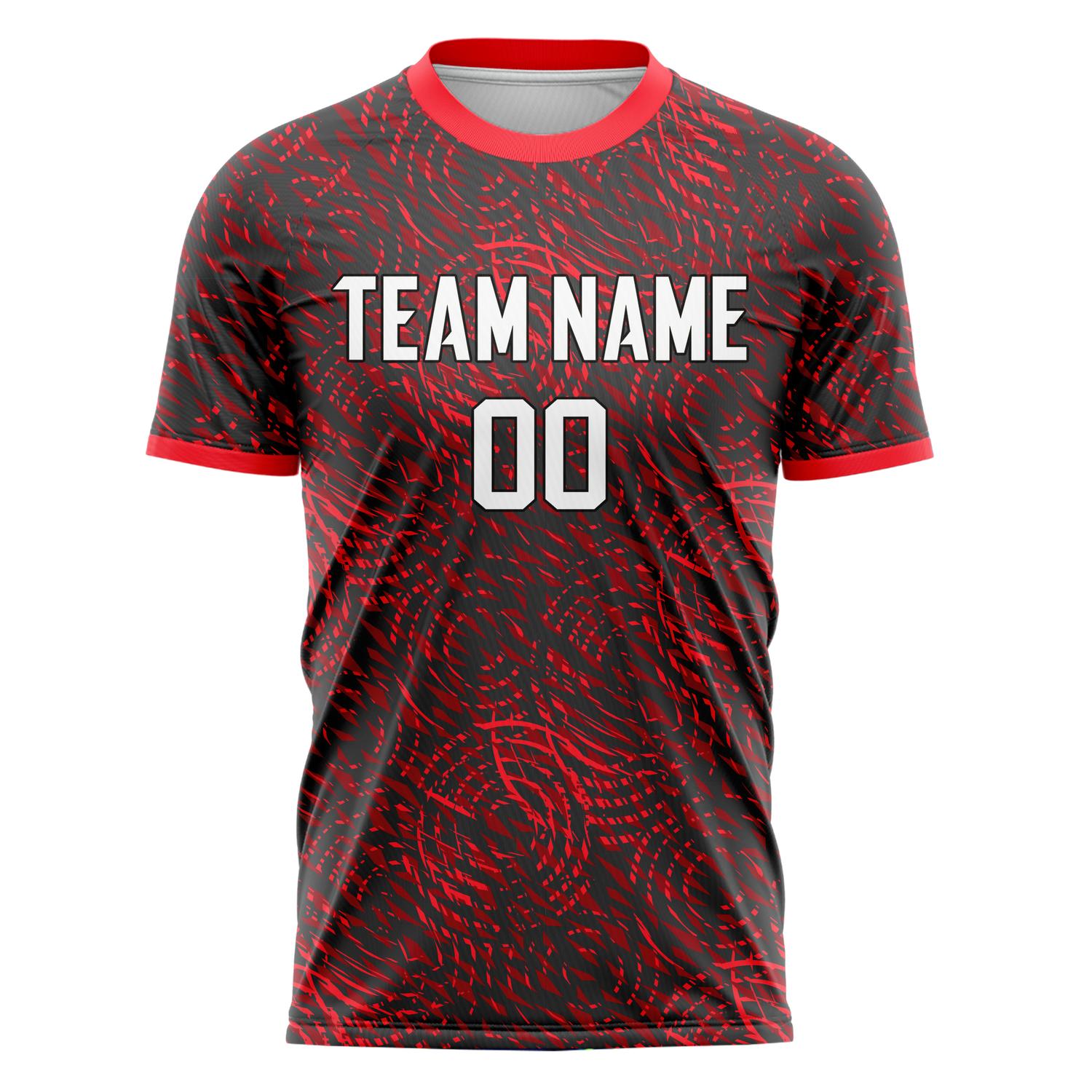 Custom Red Black Pattern Soccer Jersey