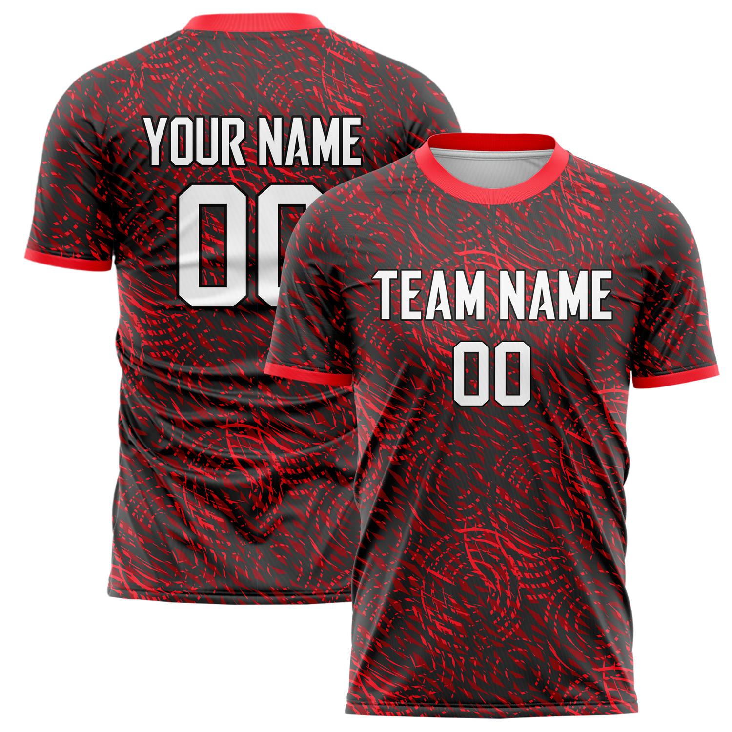 Custom Red Black Pattern Soccer Jersey FT02240809JC088