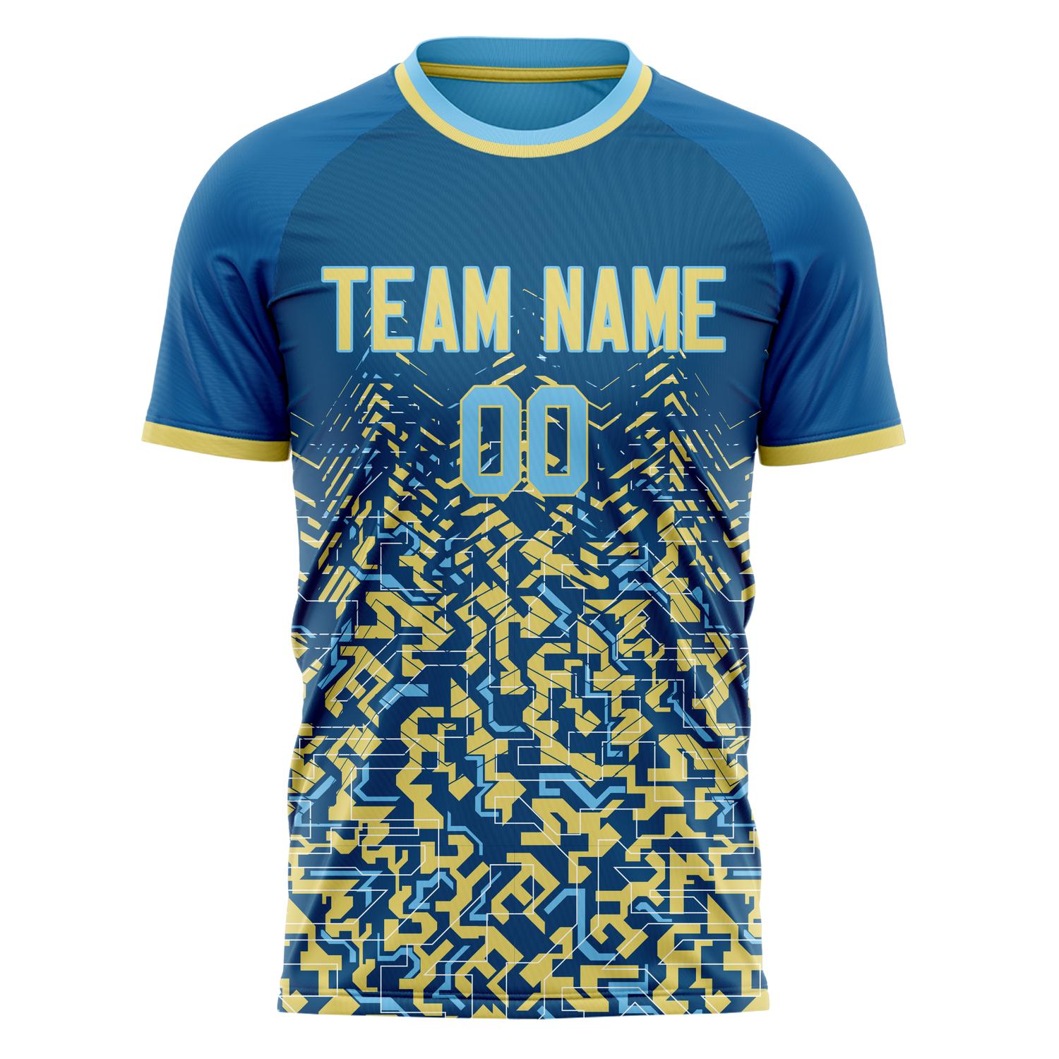 Custom Navy Cream Pattern Soccer Jersey