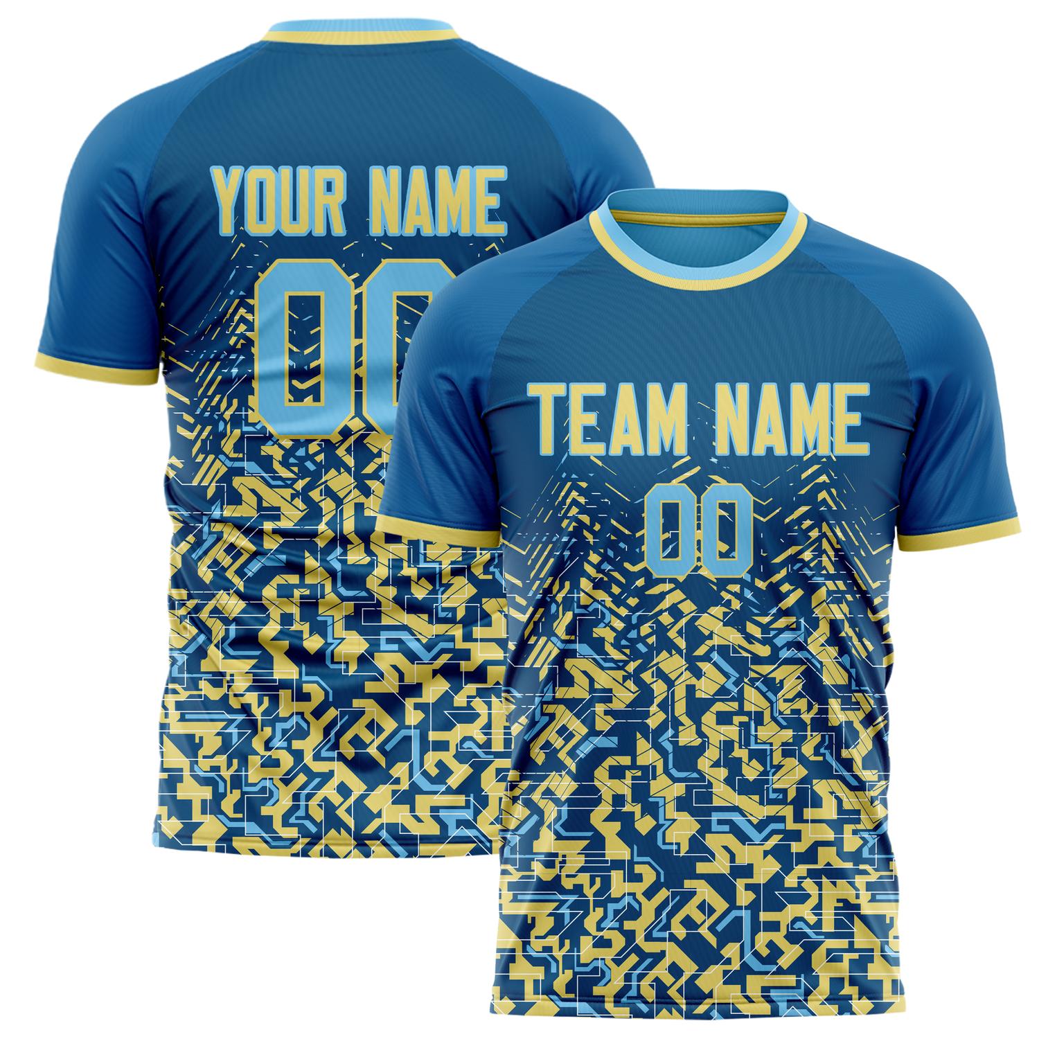 Custom Navy Cream Pattern Soccer Jersey FT02240809JC091