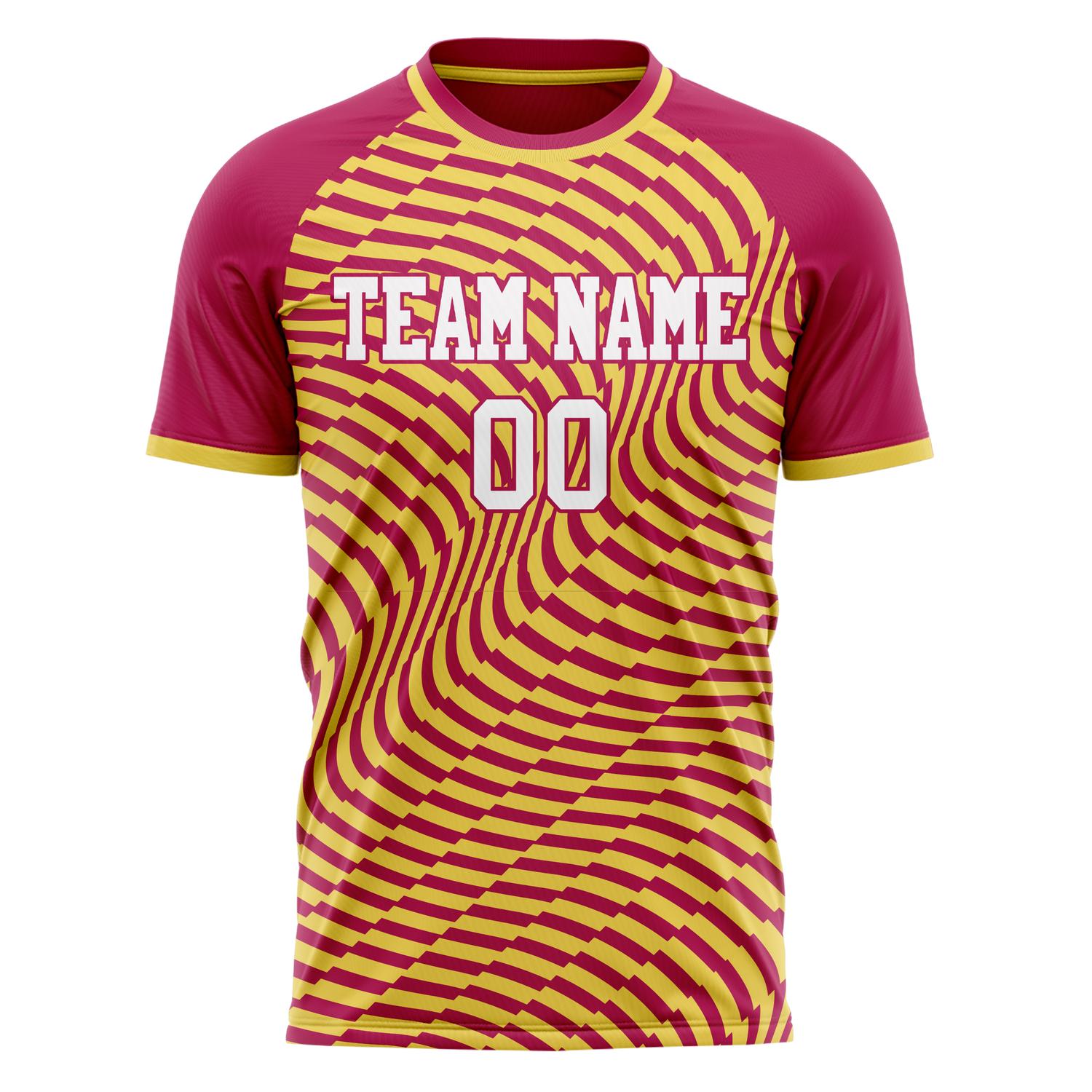 Custom Red Gold Pattern Soccer Jersey