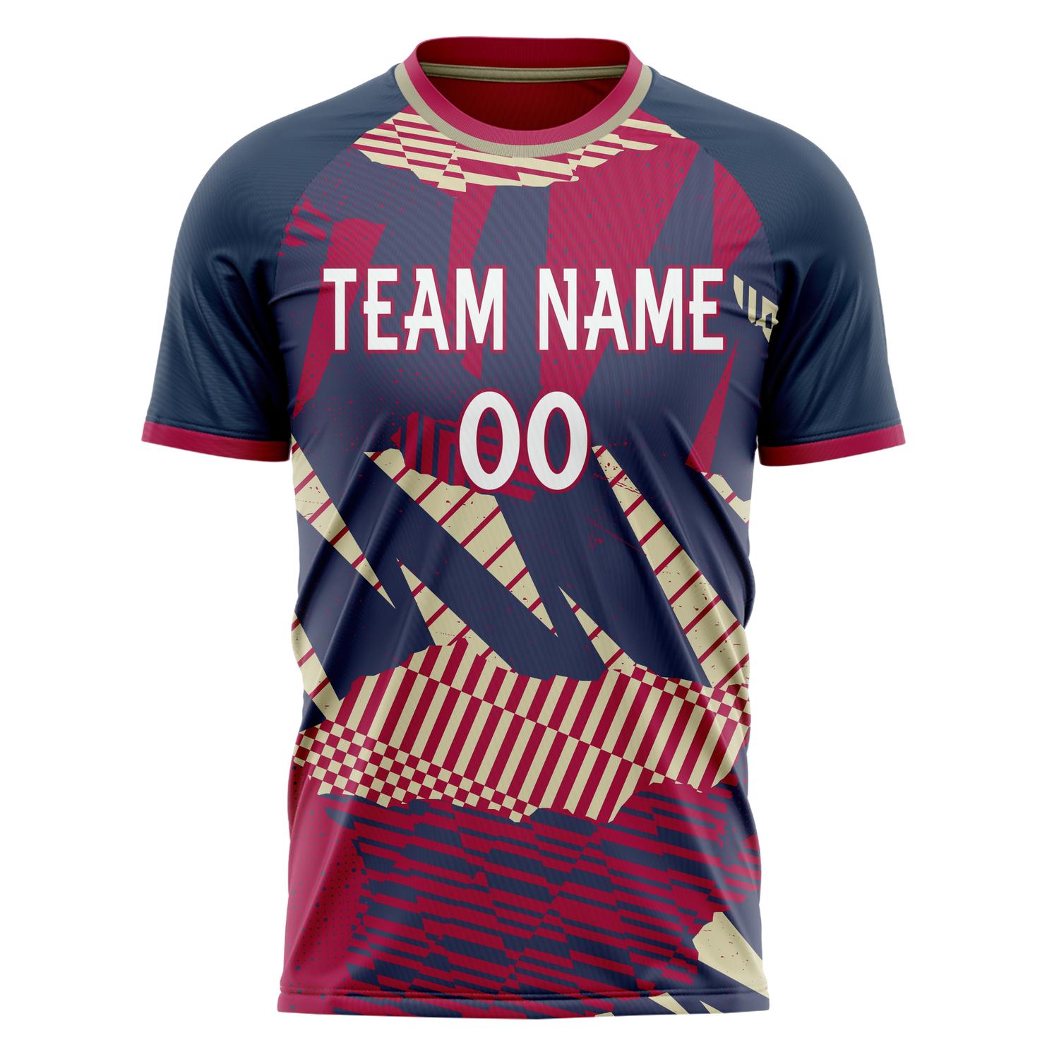 Custom Navy Red Pattern Soccer Jersey