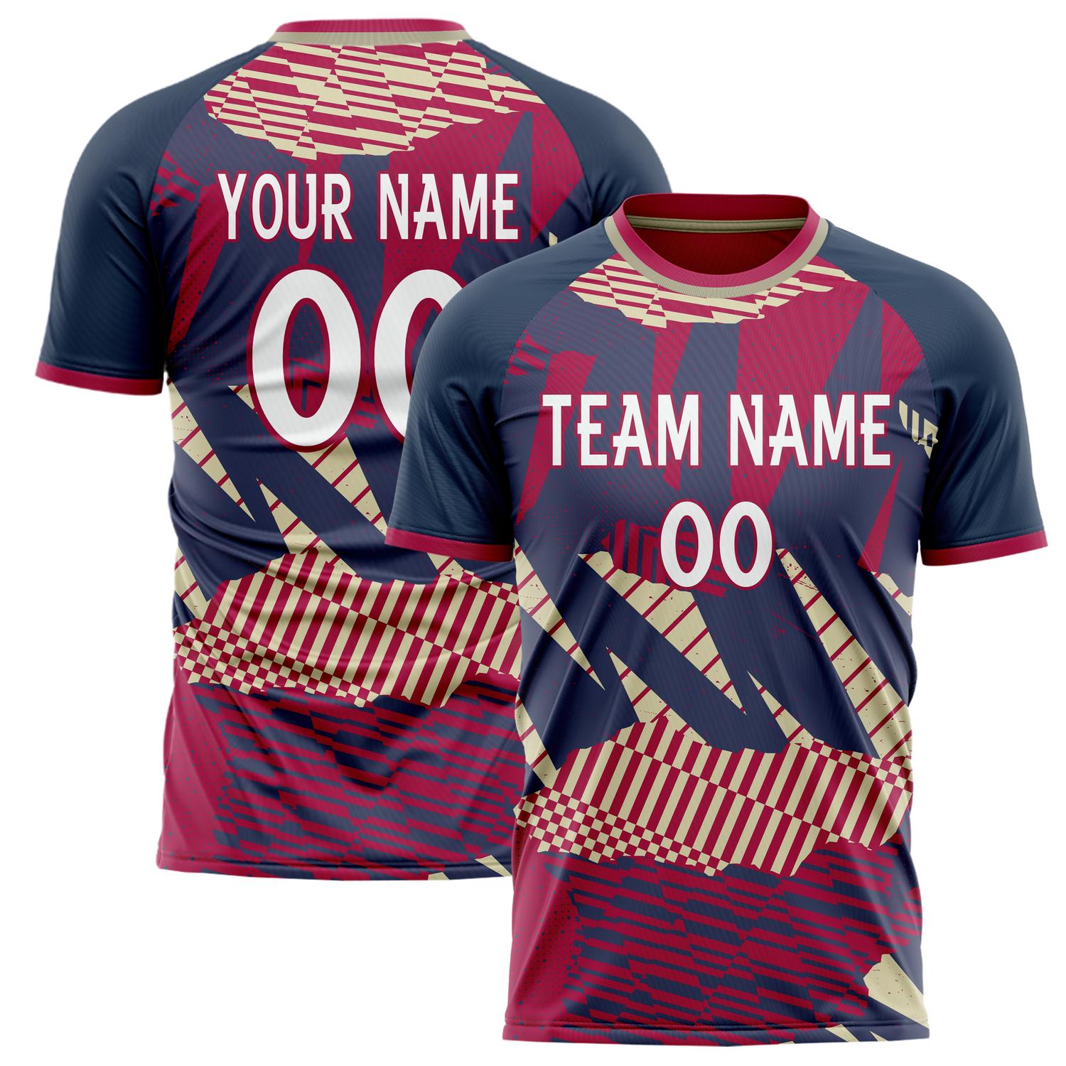 Custom Navy Red Pattern Soccer Jersey FT02240809JC093