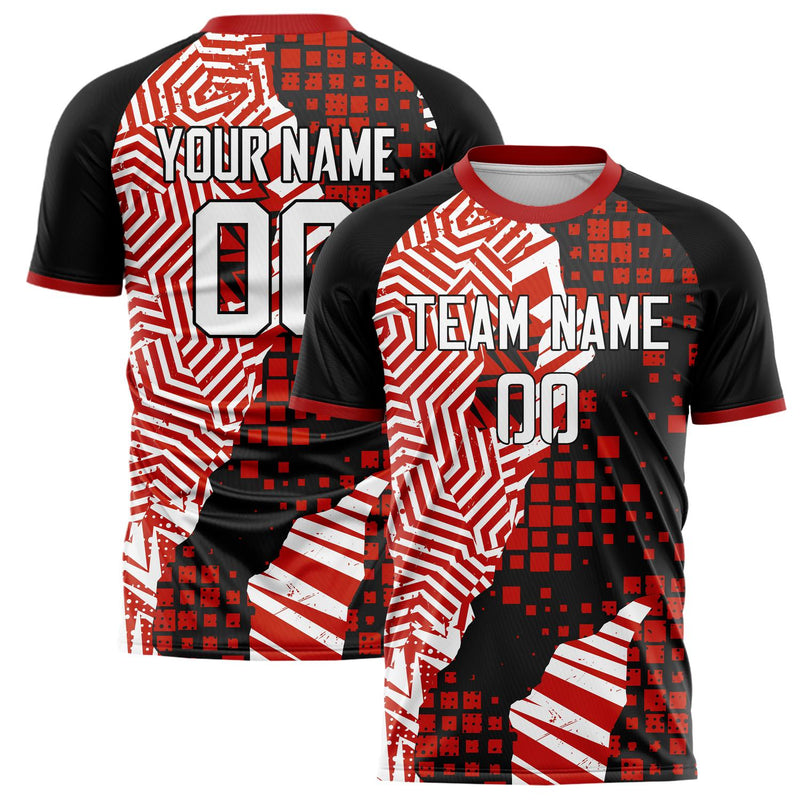 Custom Black Red Pattern Soccer Jersey FT02240809JC094