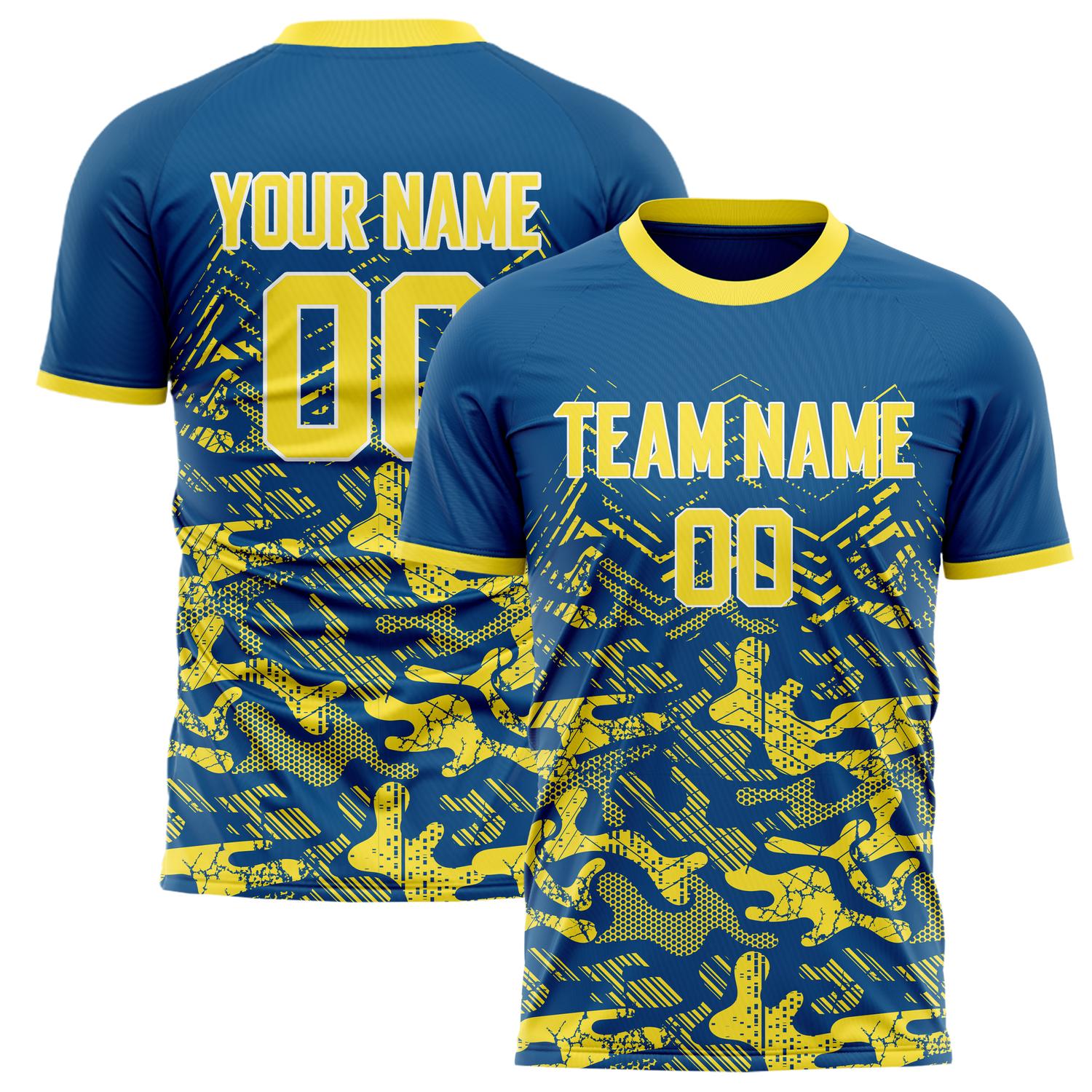 Custom Navy Yellow Pattern Soccer Jersey FT02240809JC095