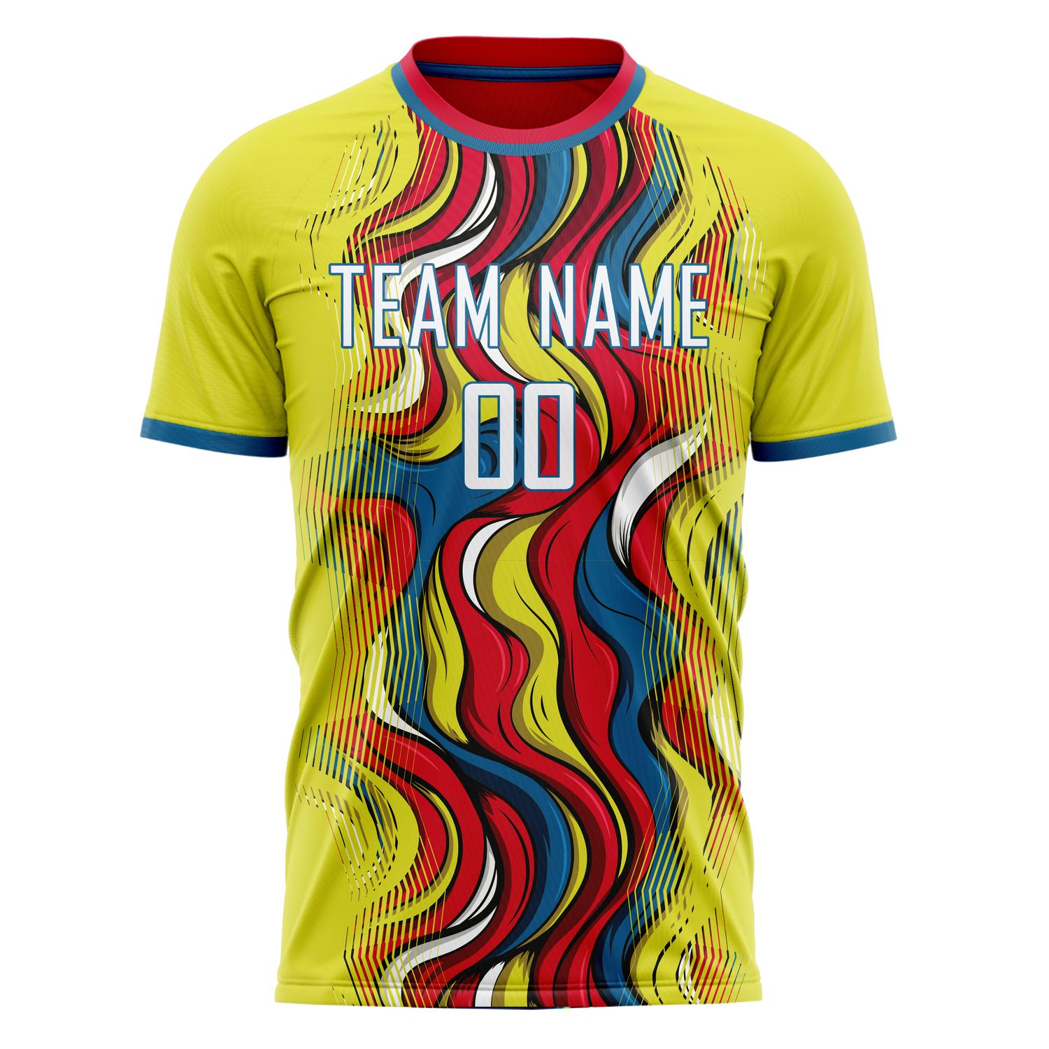 Custom Yellow Red Pattern Soccer Jersey