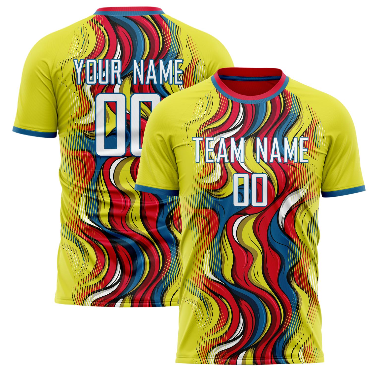 Custom Yellow Red Pattern Soccer Jersey FT02240809JC096