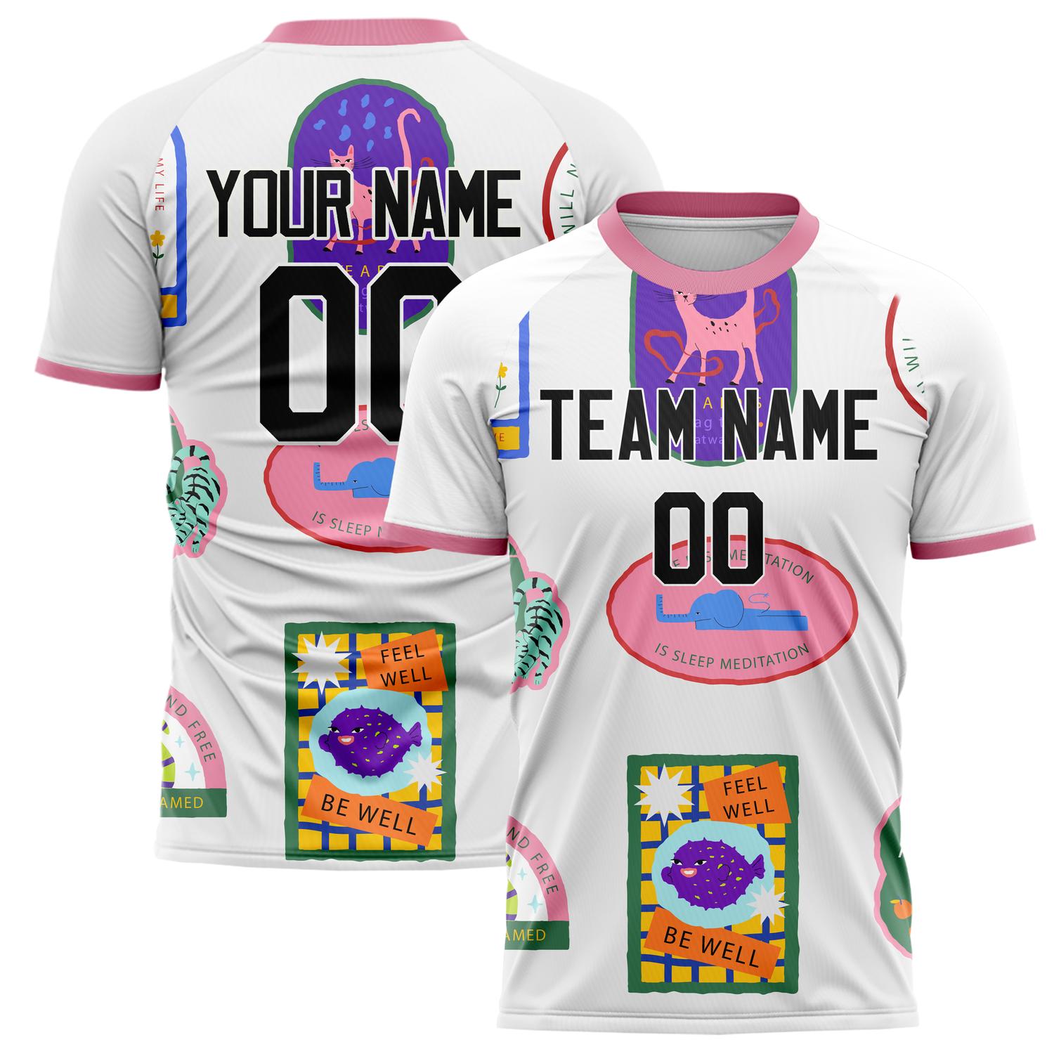 Custom White Pink Pattern Soccer Jersey FT02240809JC099