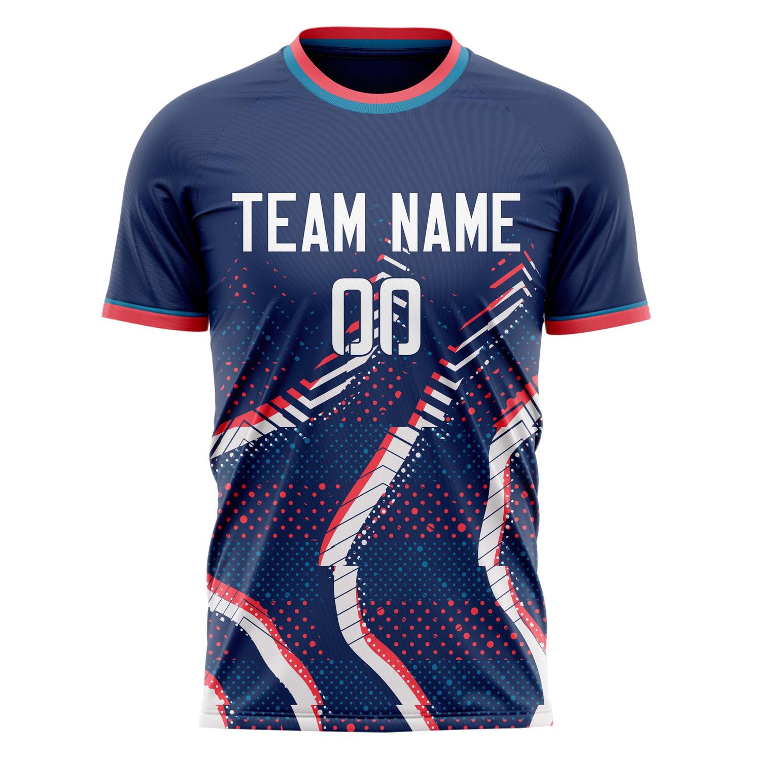 Custom Navy White Pattern Soccer Jersey