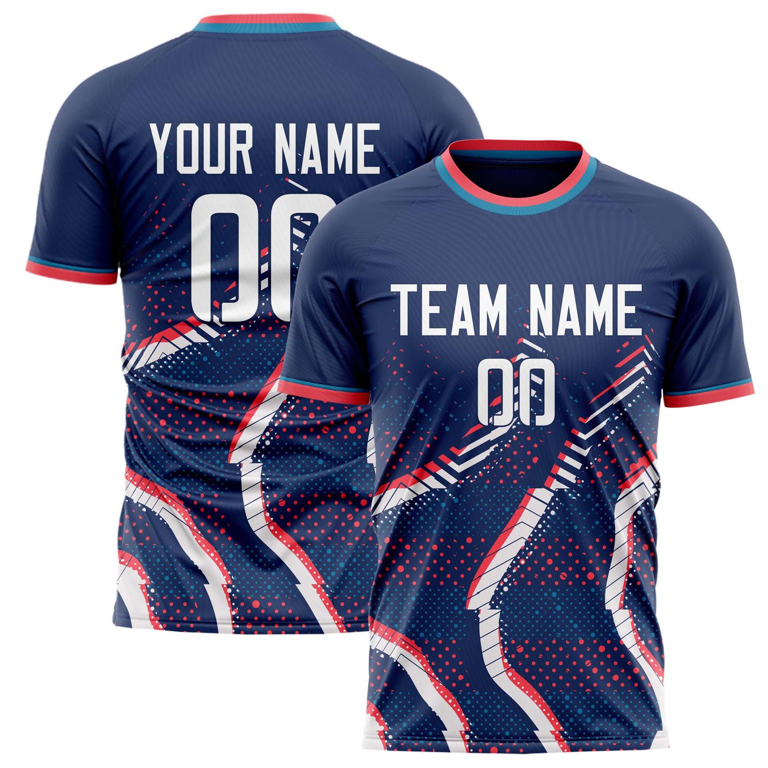 Custom Navy White Pattern Soccer Jersey FT02240809JG103