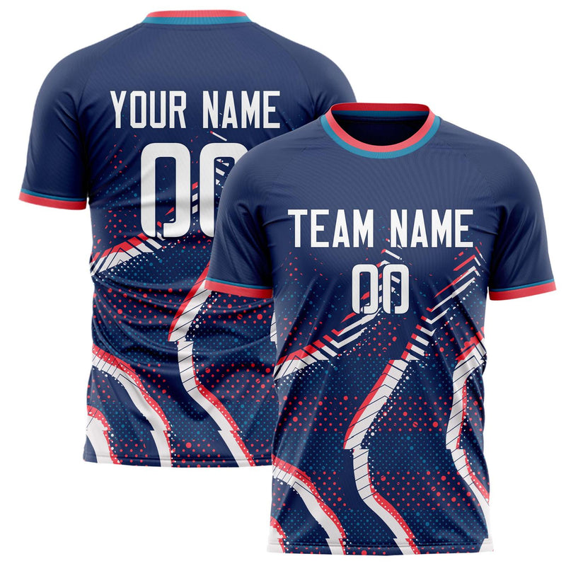 Custom Navy White Pattern Soccer Jersey FT02240809JG103