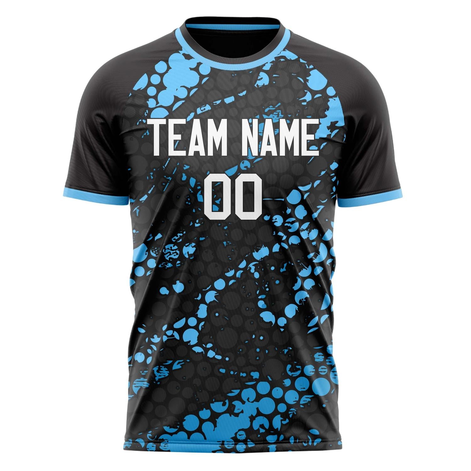 Custom Black Blue Pattern Soccer Jersey