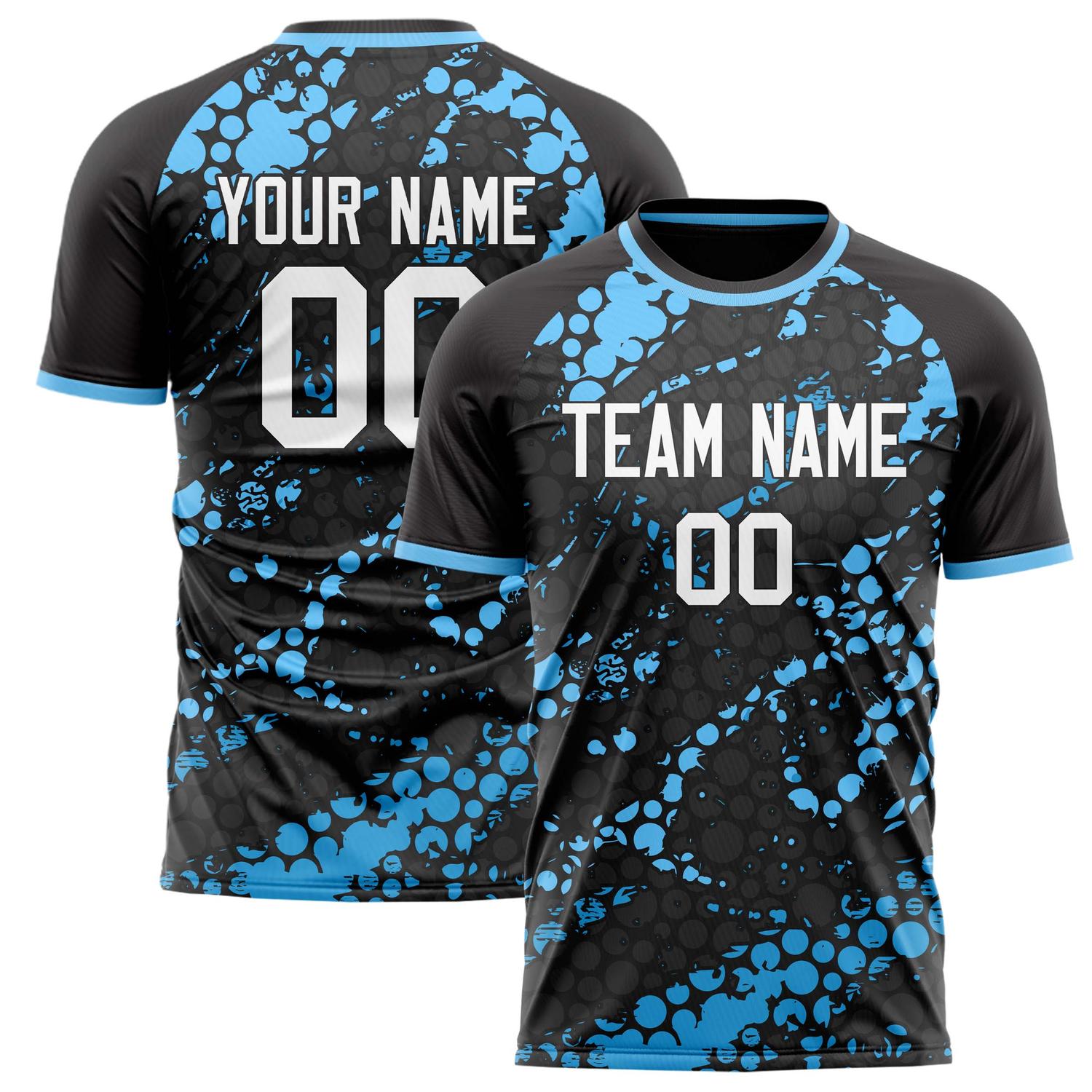Custom Black Blue Pattern Soccer Jersey FT02240809JG106