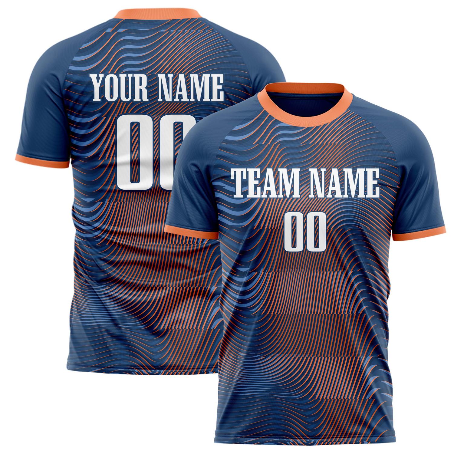 Custom Navy Orange Pattern Soccer Jersey FT02240809JG107