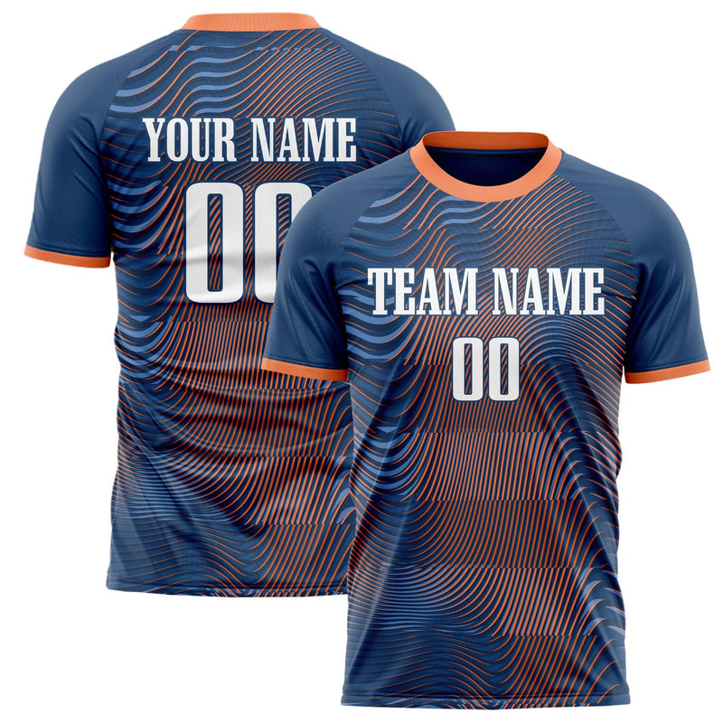 Custom Navy Orange Pattern Soccer Jersey FT02240809JG107