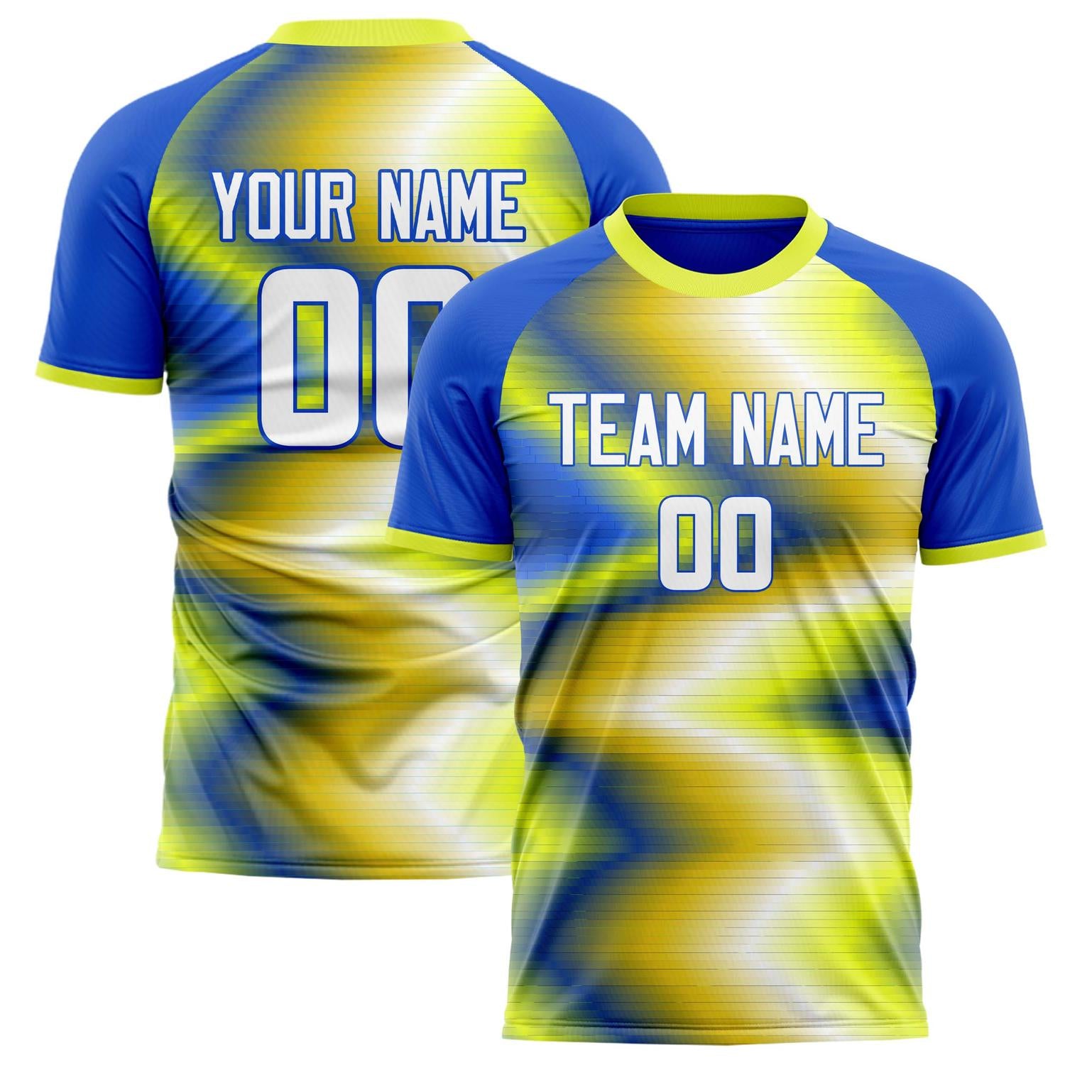 Custom Blue Yellow Pattern Soccer Jersey FT02240809JG108