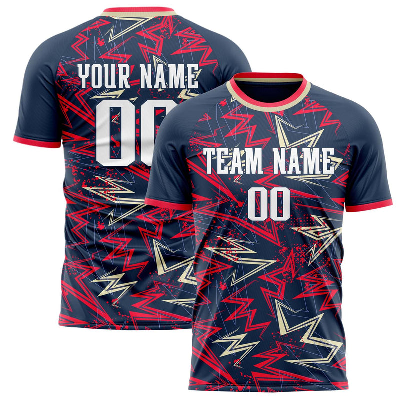 Custom Navy Red Pattern Soccer Jersey FT02240809JG111