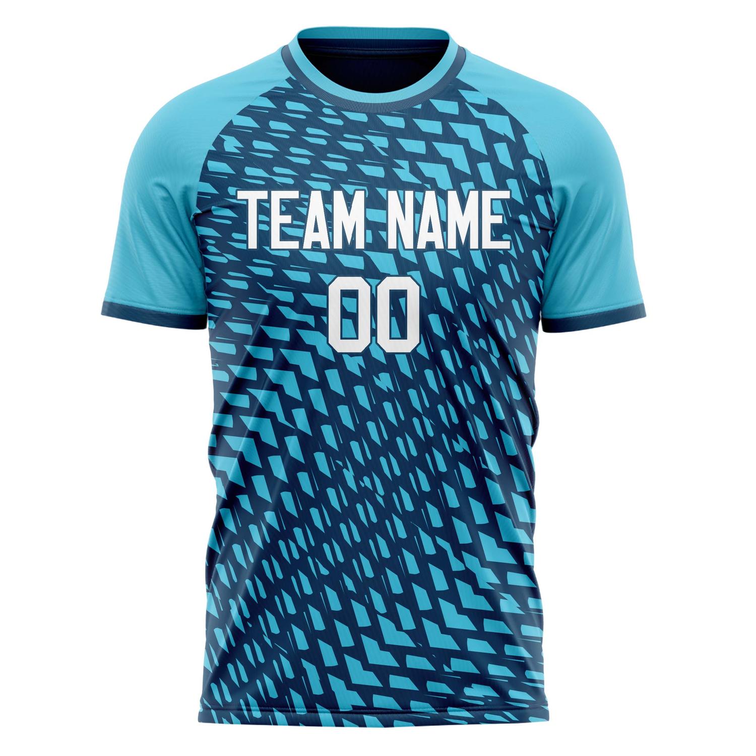 Custom Light Blue White Pattern Soccer Jersey