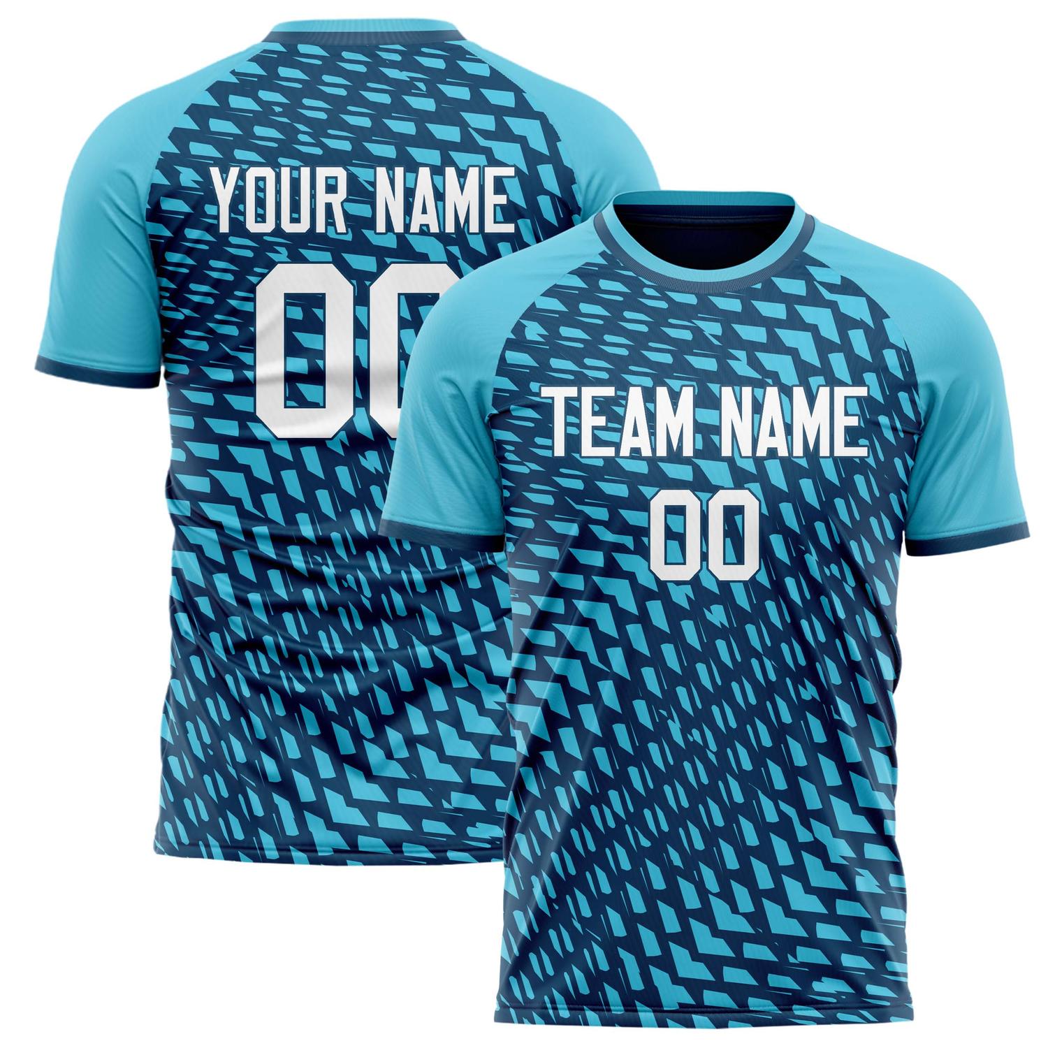 Custom Light Blue White Pattern Soccer Jersey FT02240809JG112
