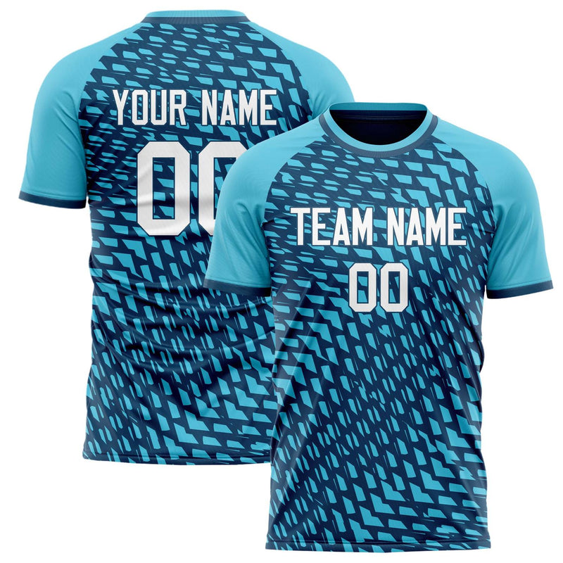 Custom Light Blue White Pattern Soccer Jersey FT02240809JG112