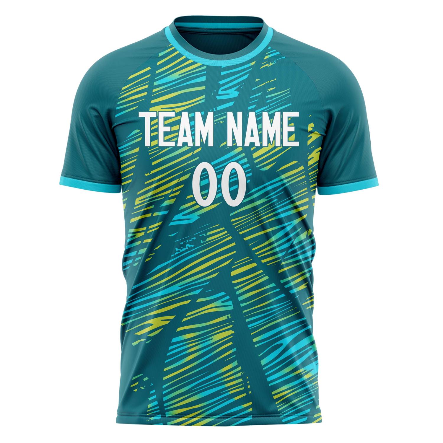 Custom Teal White Pattern Soccer Jersey