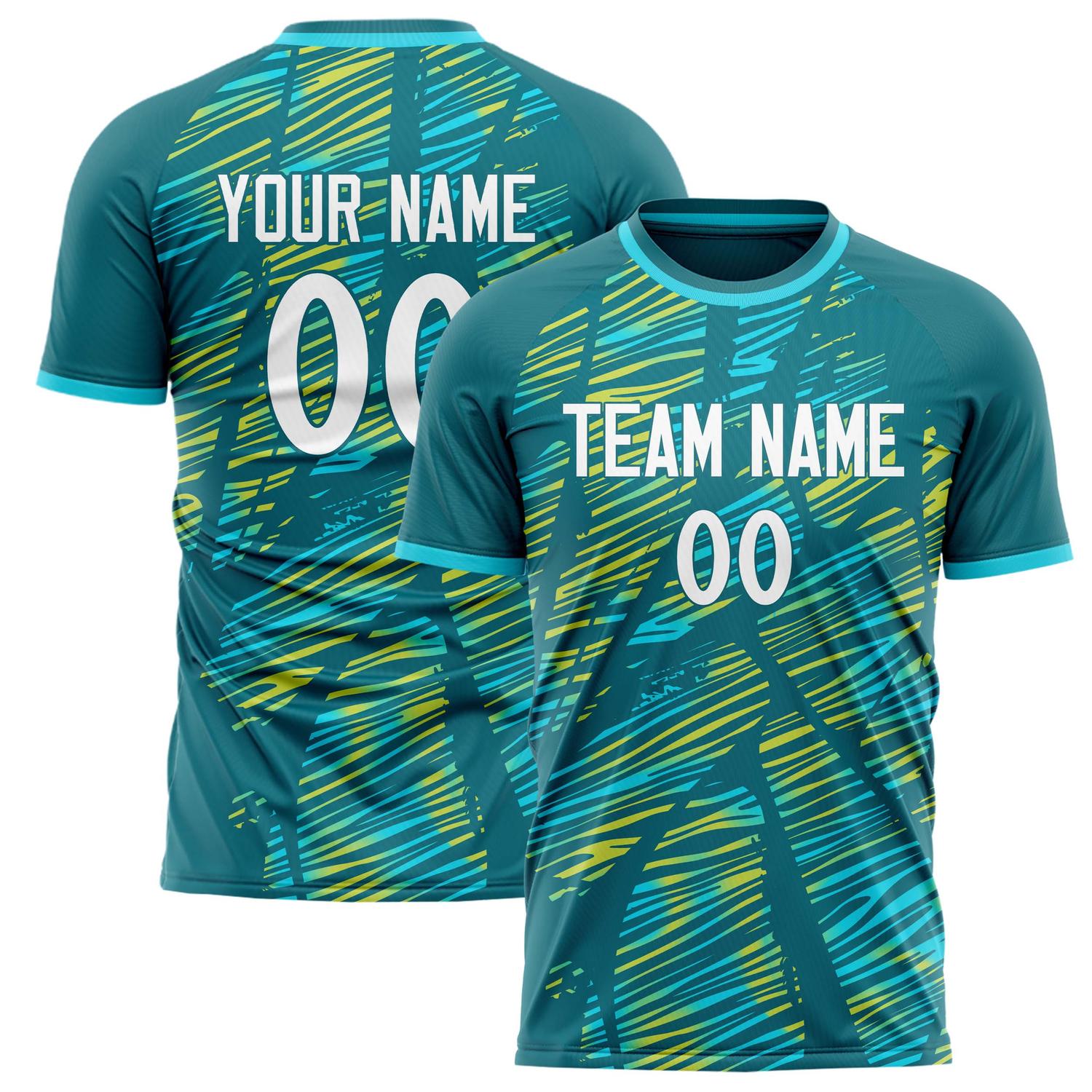 Custom Teal White Pattern Soccer Jersey FT02240809JG113