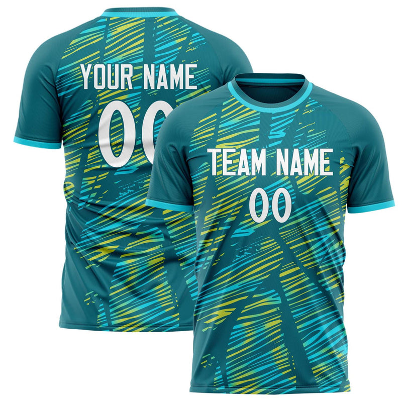 Custom Teal White Pattern Soccer Jersey FT02240809JG113