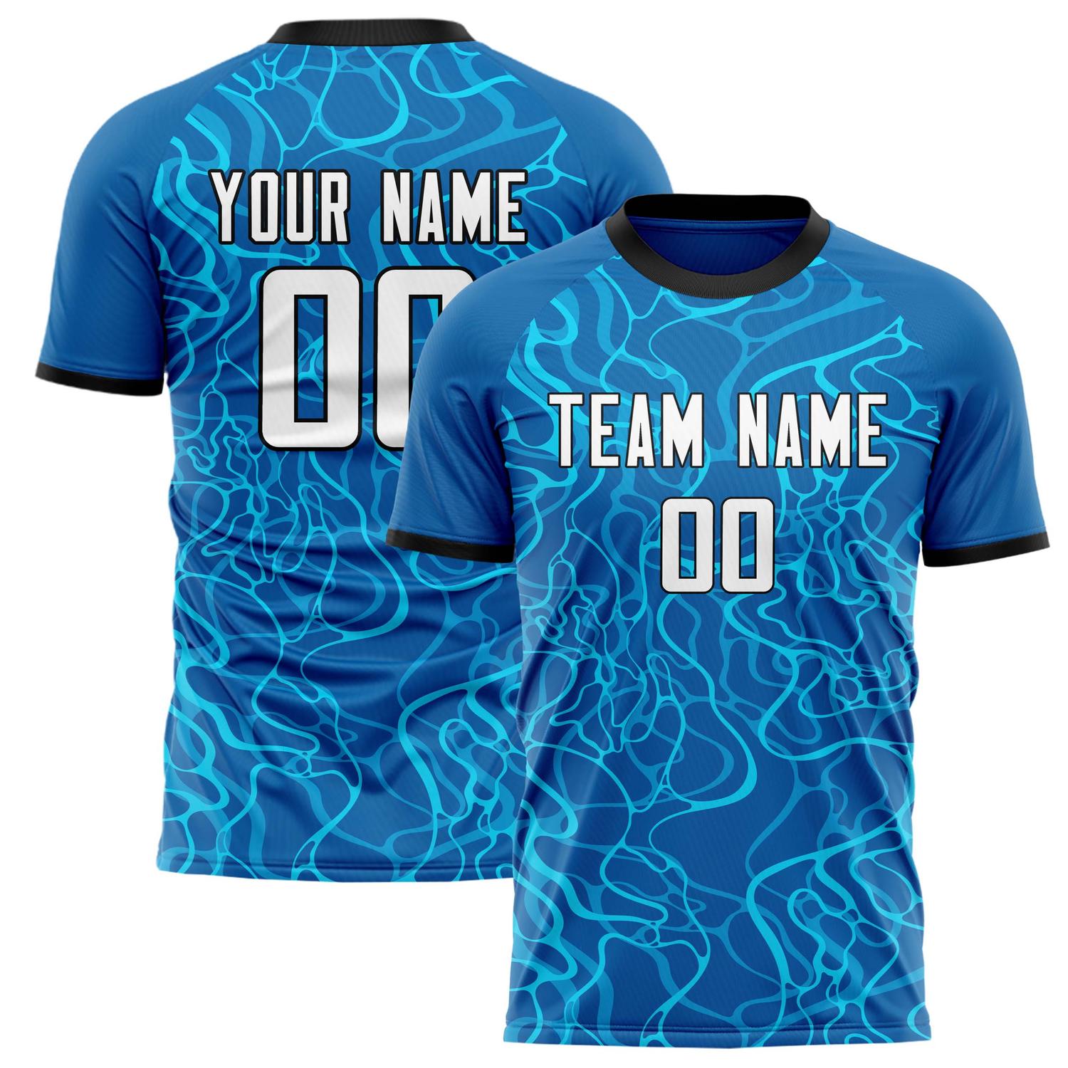 Custom Blue White Pattern Soccer Jersey FT02240809JG115