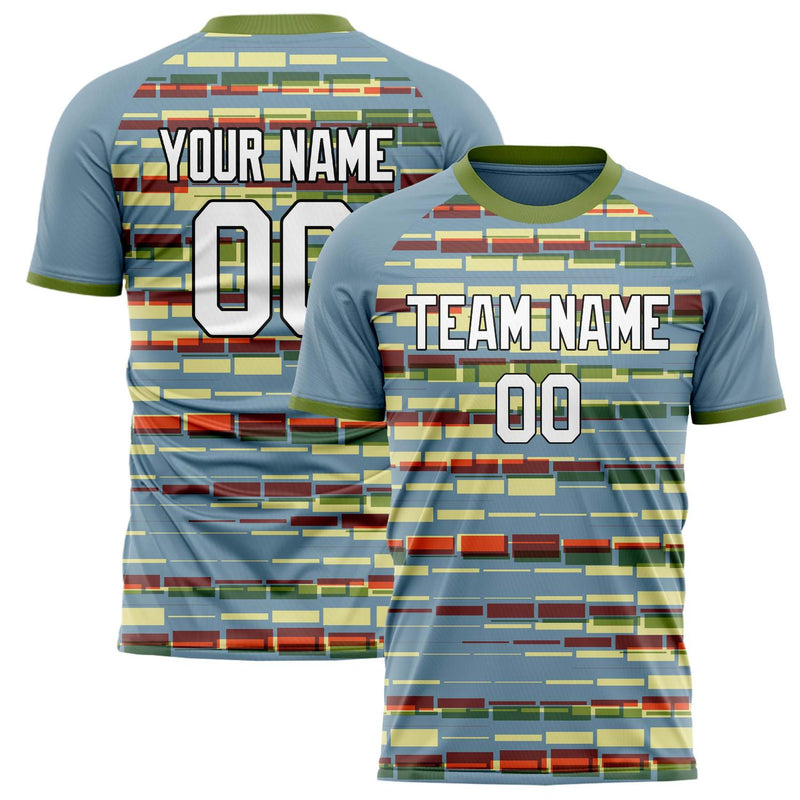 Custom Blue White Pattern Soccer Jersey FT02240809JG117
