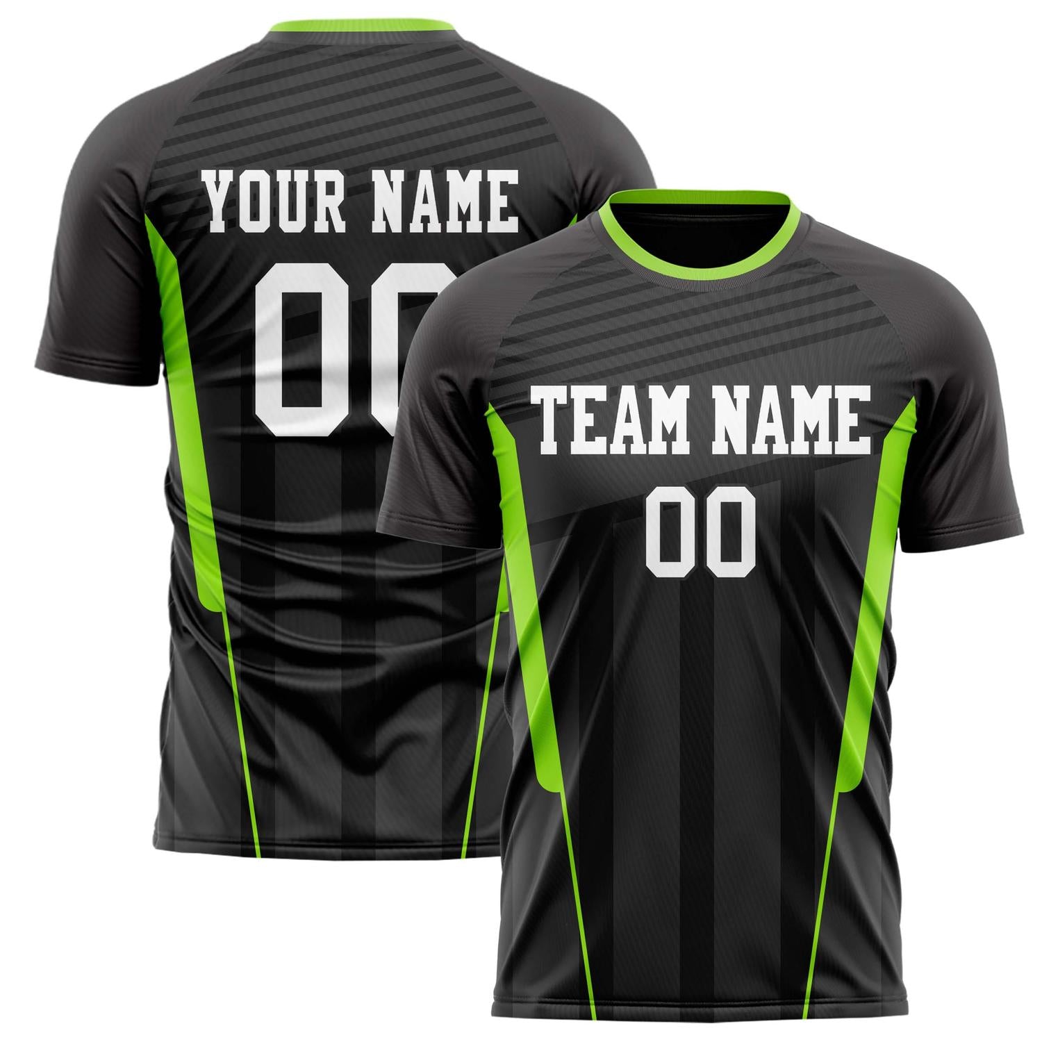 Custom Black Neon Green Pattern Soccer Jersey FT02240809JG118