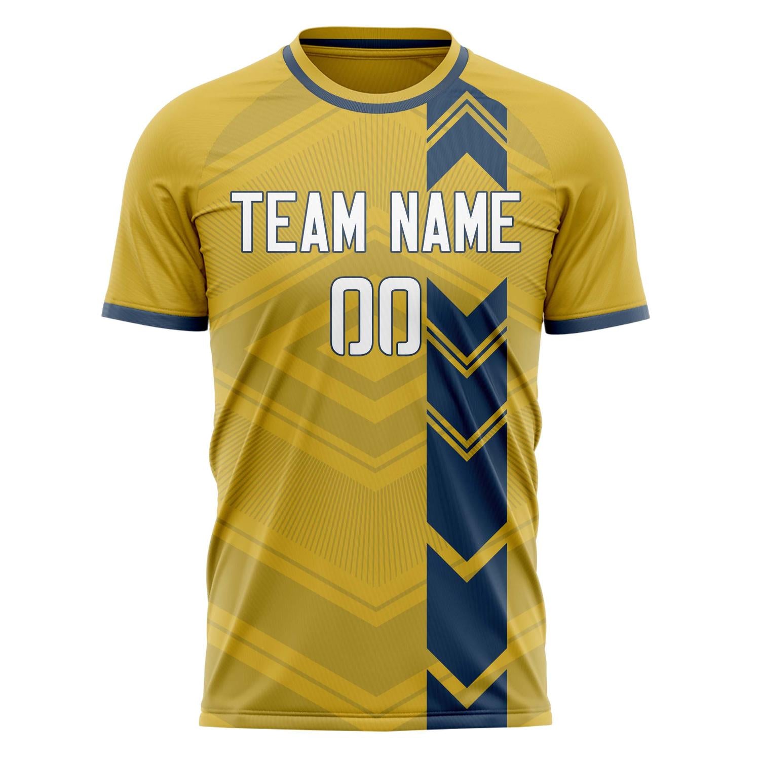 Custom Old Gold Navy Pattern Soccer Jersey