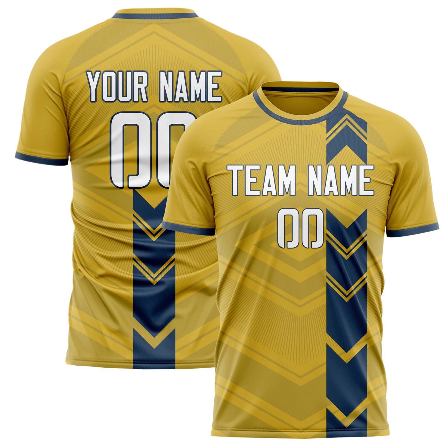 Custom Old Gold Navy Pattern Soccer Jersey FT02240809JG121