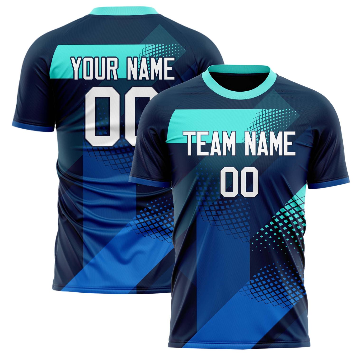Custom Black Blue Pattern Soccer Jersey FT02240809JG129