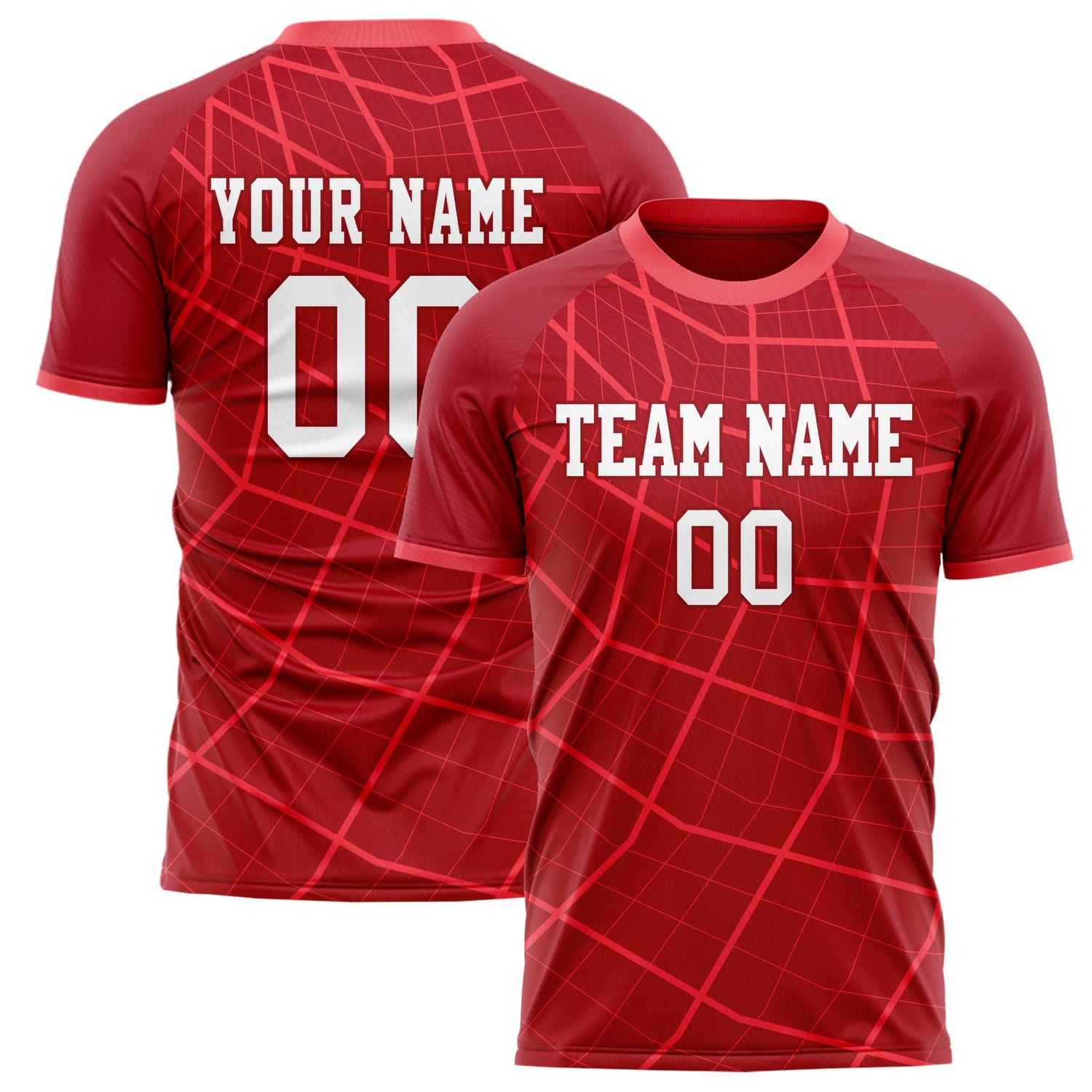 Custom Red White Pattern Soccer Jersey FT02240809JG132