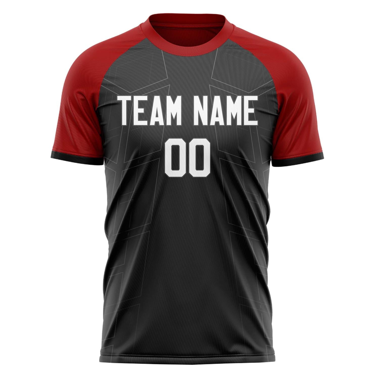 Custom Black Red Pattern Soccer Jersey