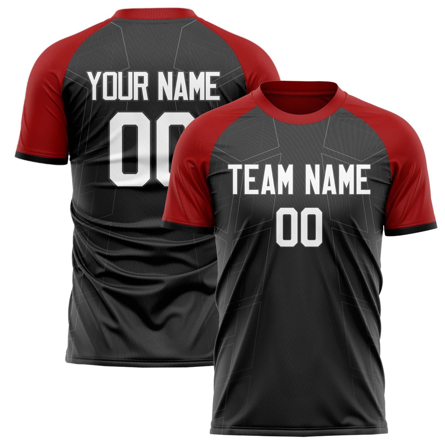 Custom Black Red Pattern Soccer Jersey FT02240809JG134