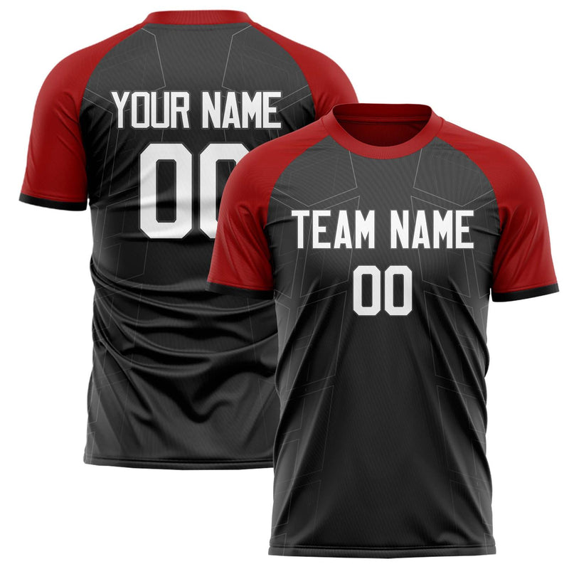 Custom Black Red Pattern Soccer Jersey FT02240809JG134