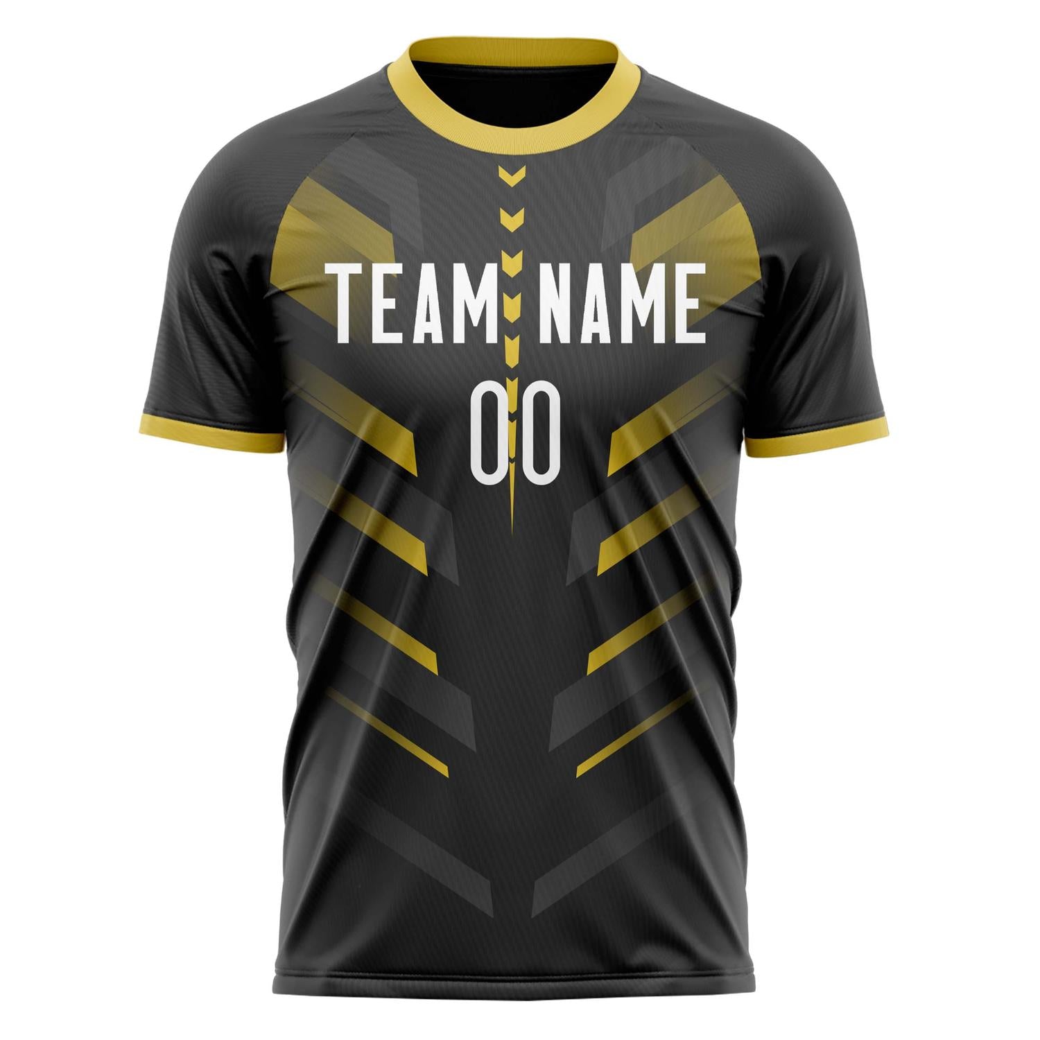 Custom Black Old Gold Pattern Soccer Jersey
