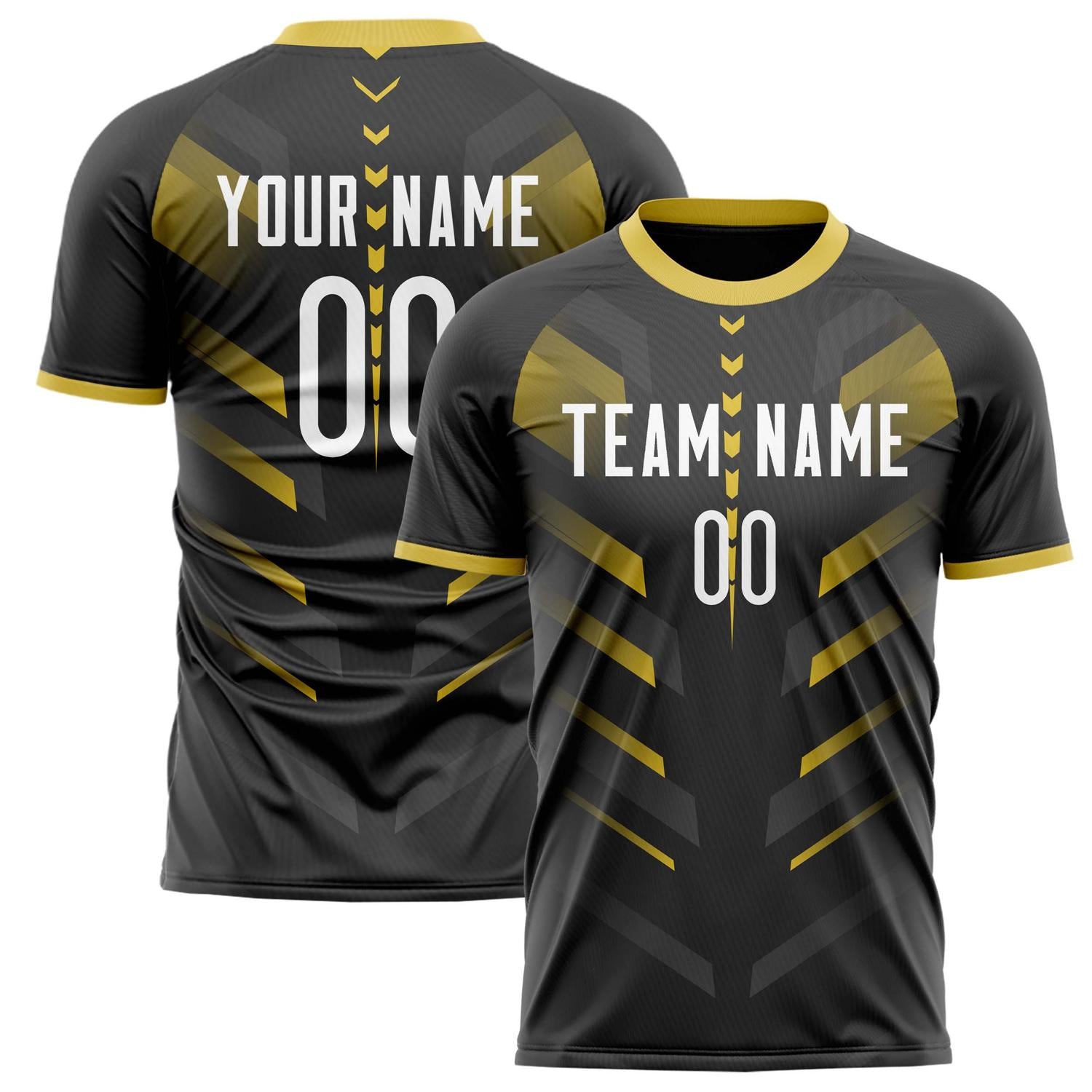 Custom Black Old Gold Pattern Soccer Jersey FT02240809JG137