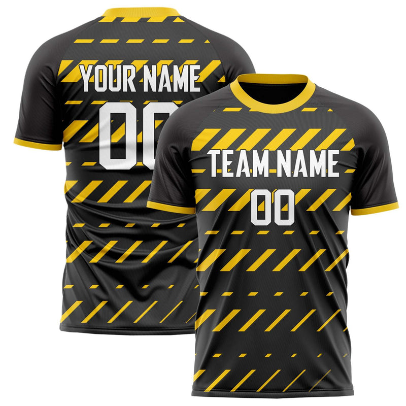 Custom Black Gold Pattern Soccer Jersey FT02240809JG140