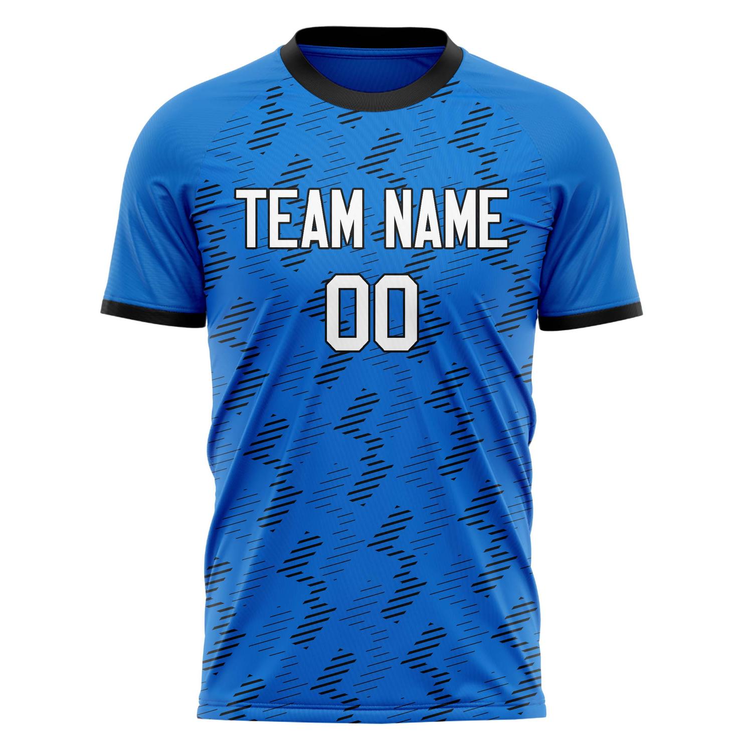 Custom Blue Black Pattern Soccer Jersey