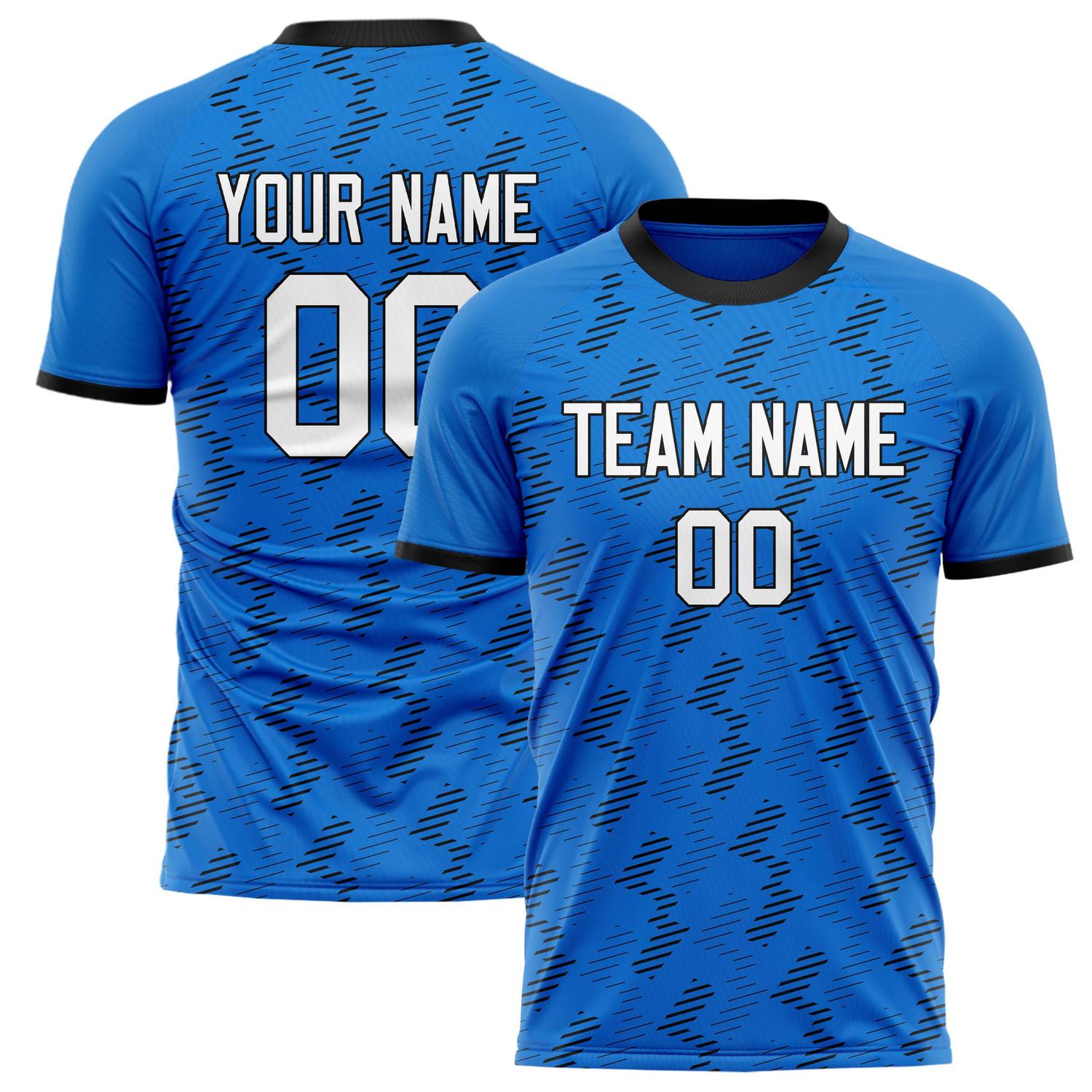Custom Blue Black Pattern Soccer Jersey FT02240809JG141