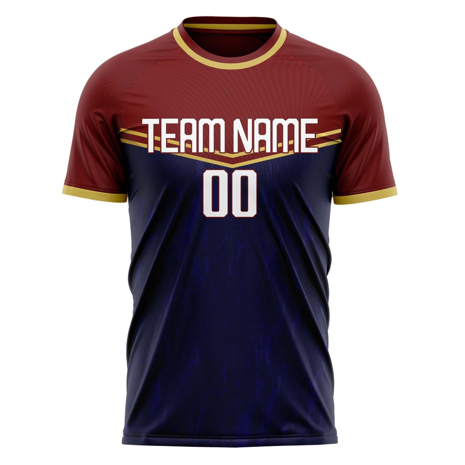 Custom Navy Maroon Pattern Soccer Jersey