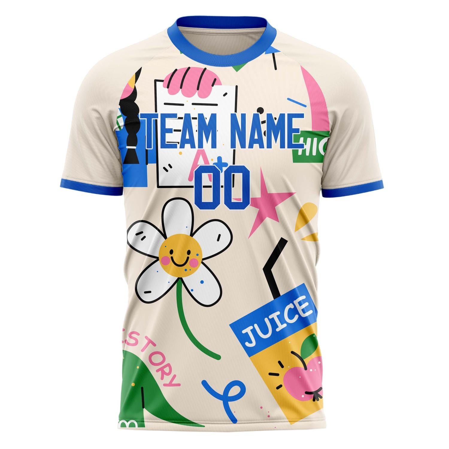 Custom Cream Blue Pattern Soccer Jersey