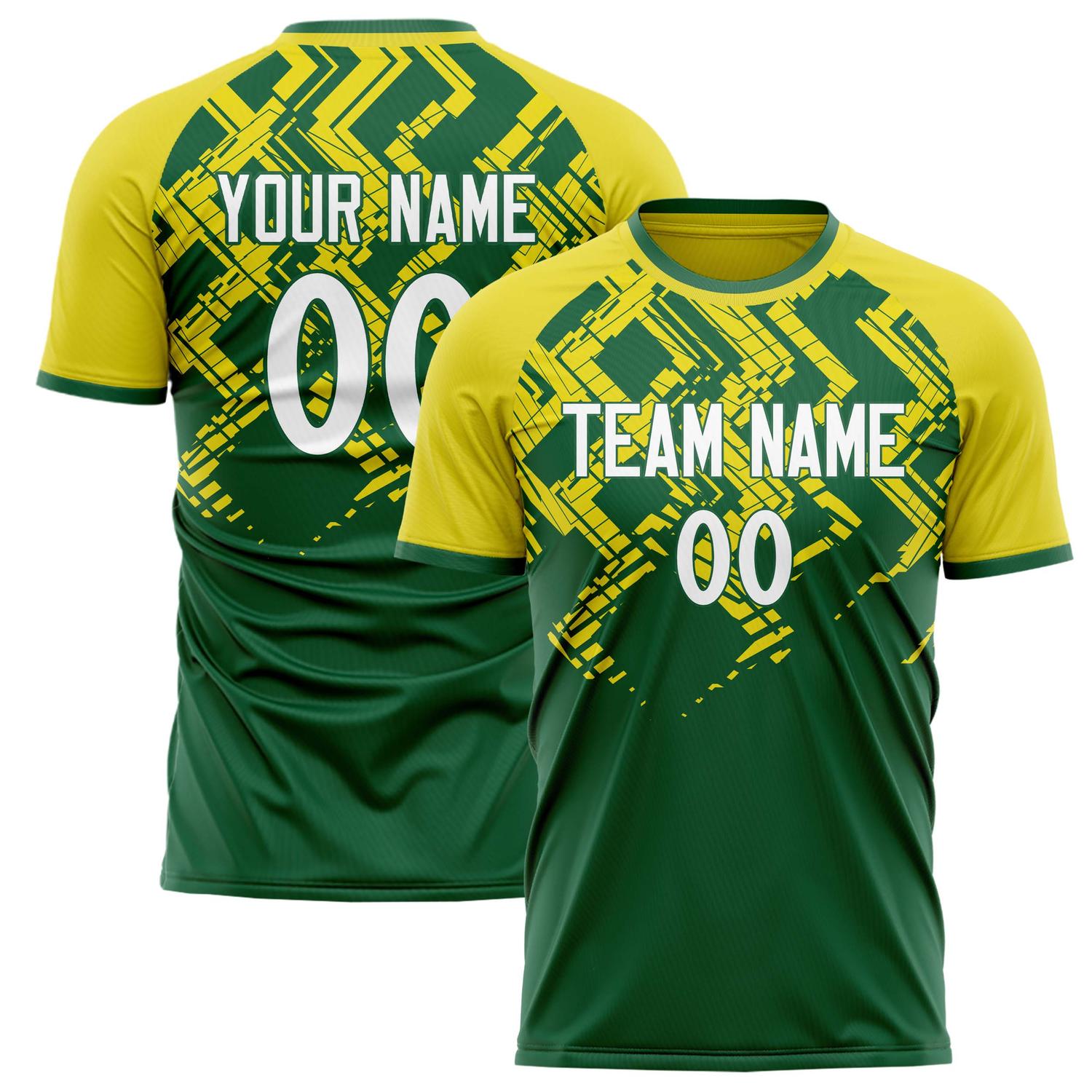 Custom Kelly Green Yellow Pattern Soccer Jersey FT02240809JG146