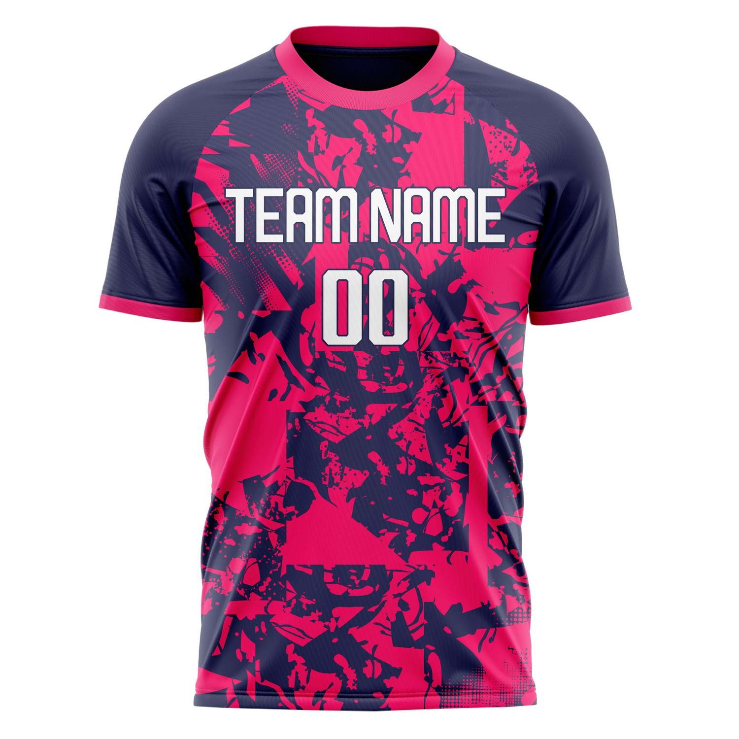Custom Navy Pink Pattern Soccer Jersey