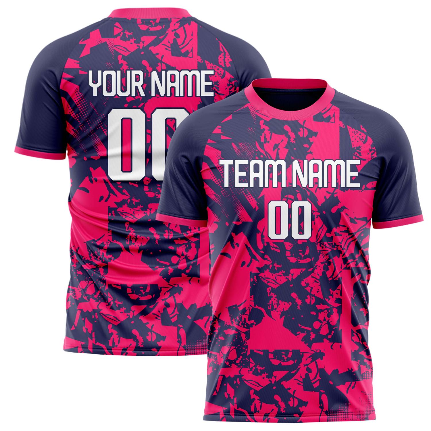 Custom Navy Pink Pattern Soccer Jersey FT02240809JG147
