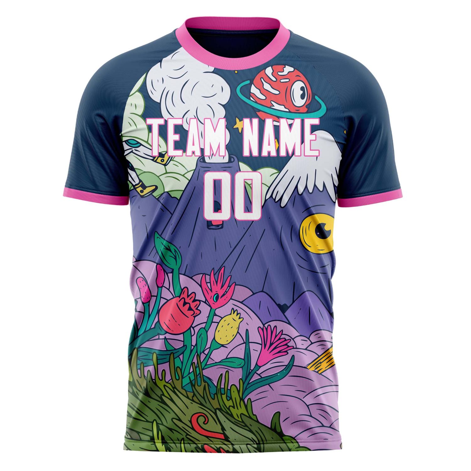 Custom Navy Pink Pattern Soccer Jersey