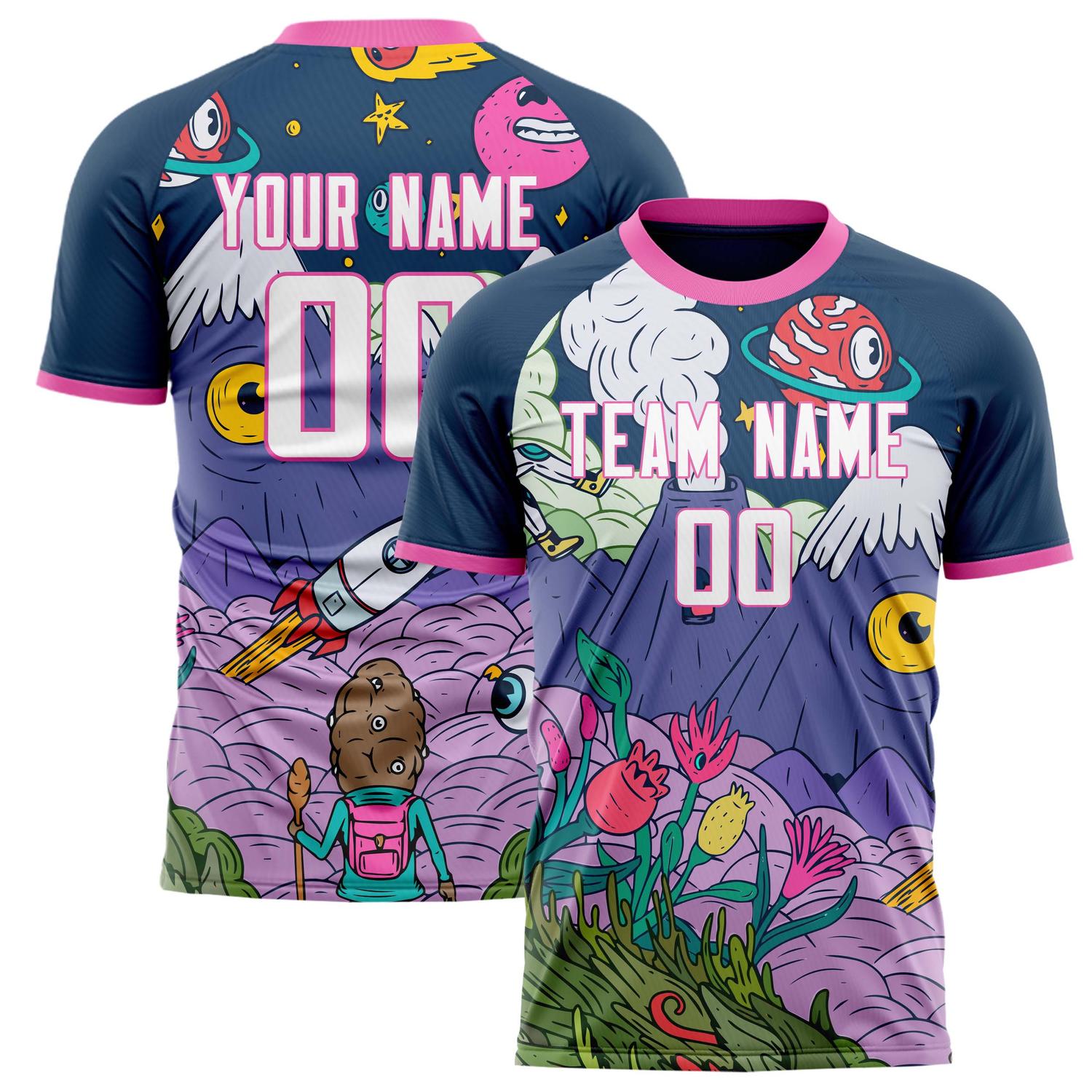 Custom Navy Pink Pattern Soccer Jersey FT02240809JG148