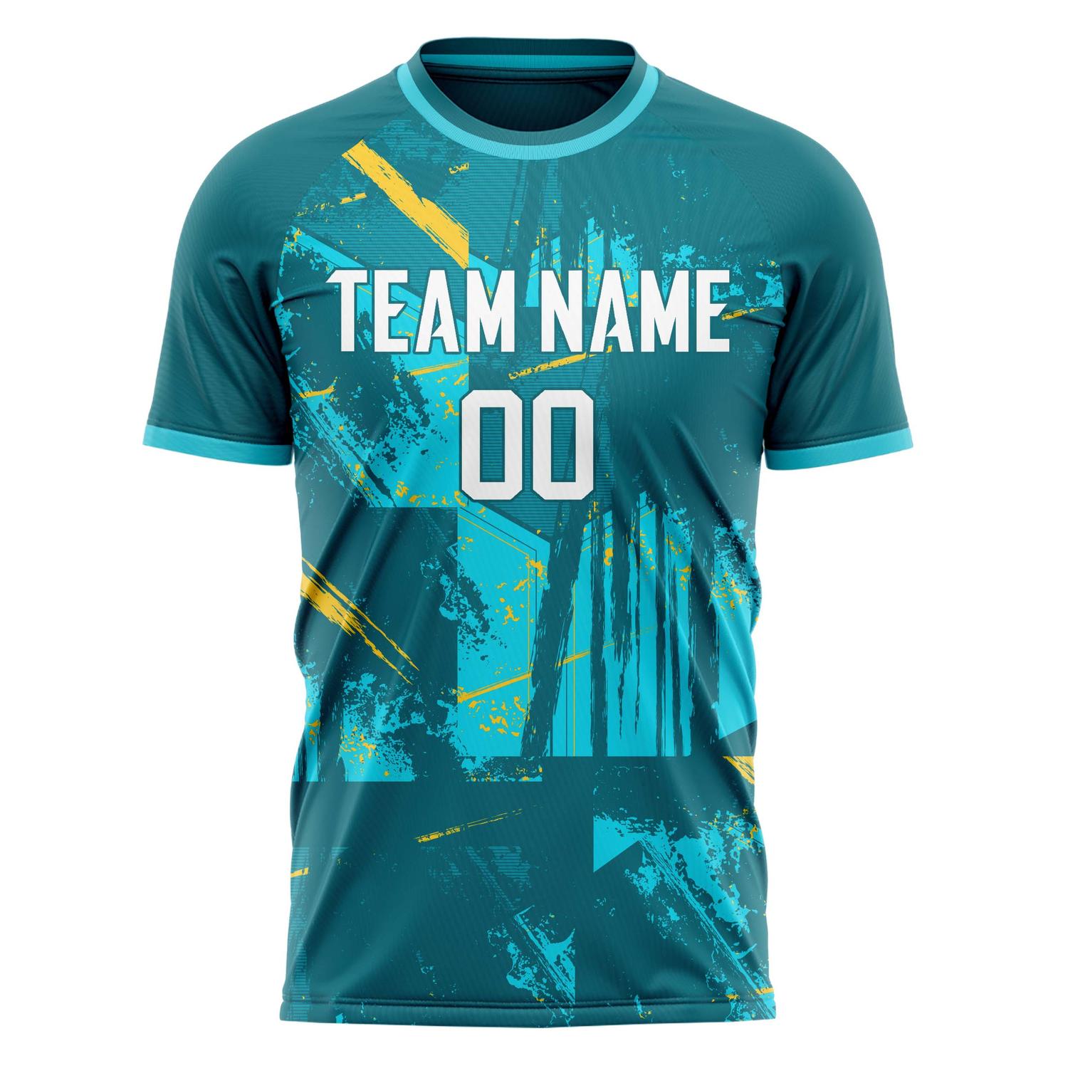 Custom Teal White Pattern Soccer Jersey
